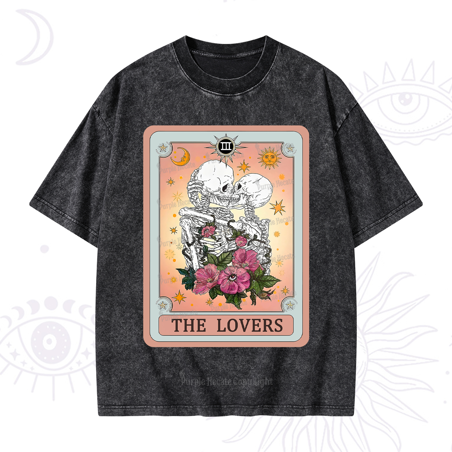 Purplehecate The Lovers Tarot Card Washed T-Shirt