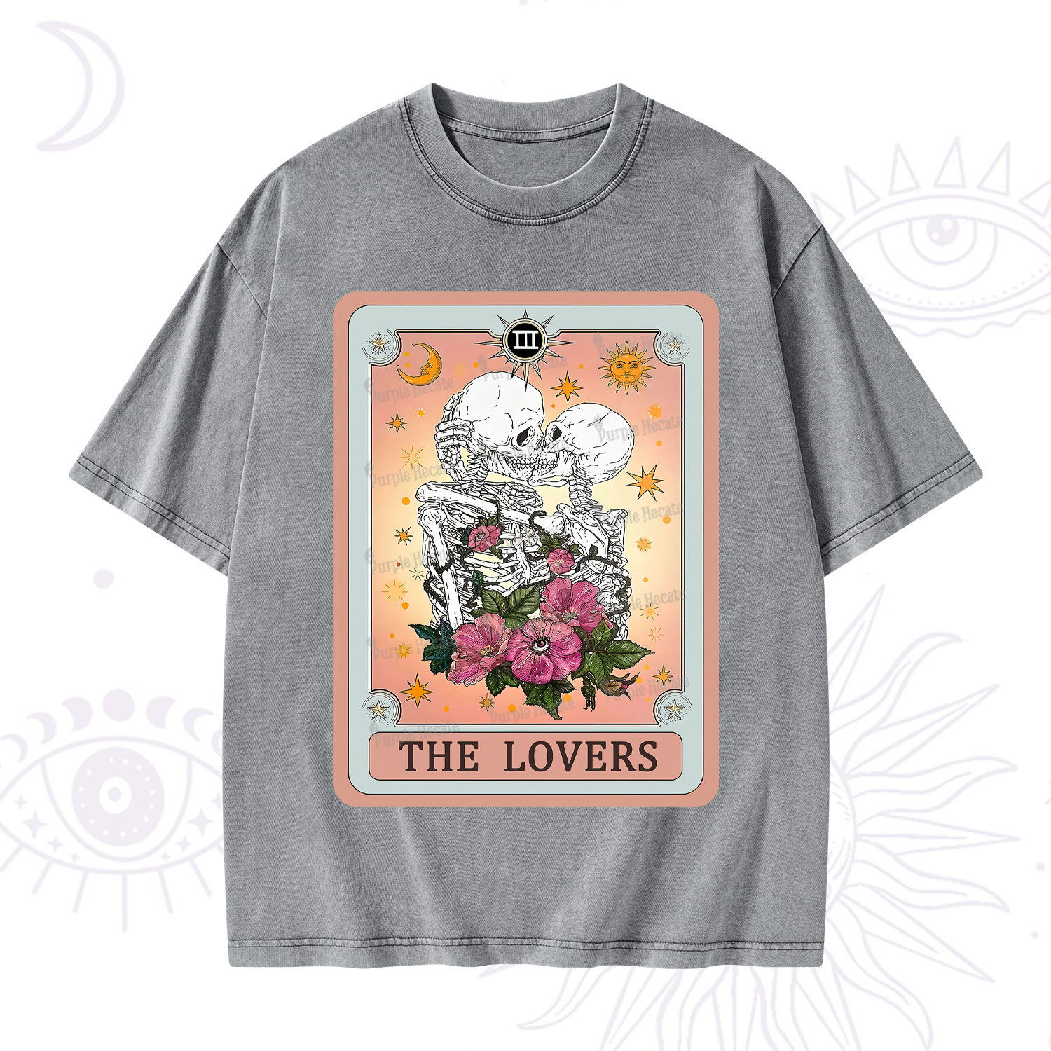 Purplehecate The Lovers Tarot Card Washed T-Shirt