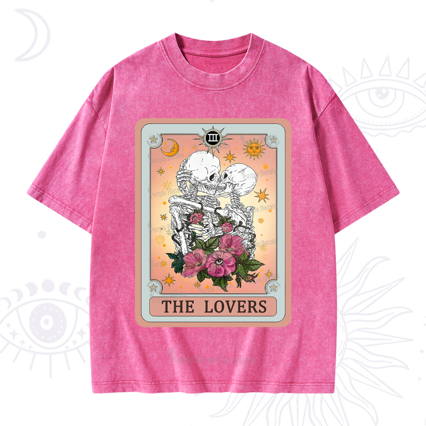 Purplehecate The Lovers Tarot Card Washed T-Shirt