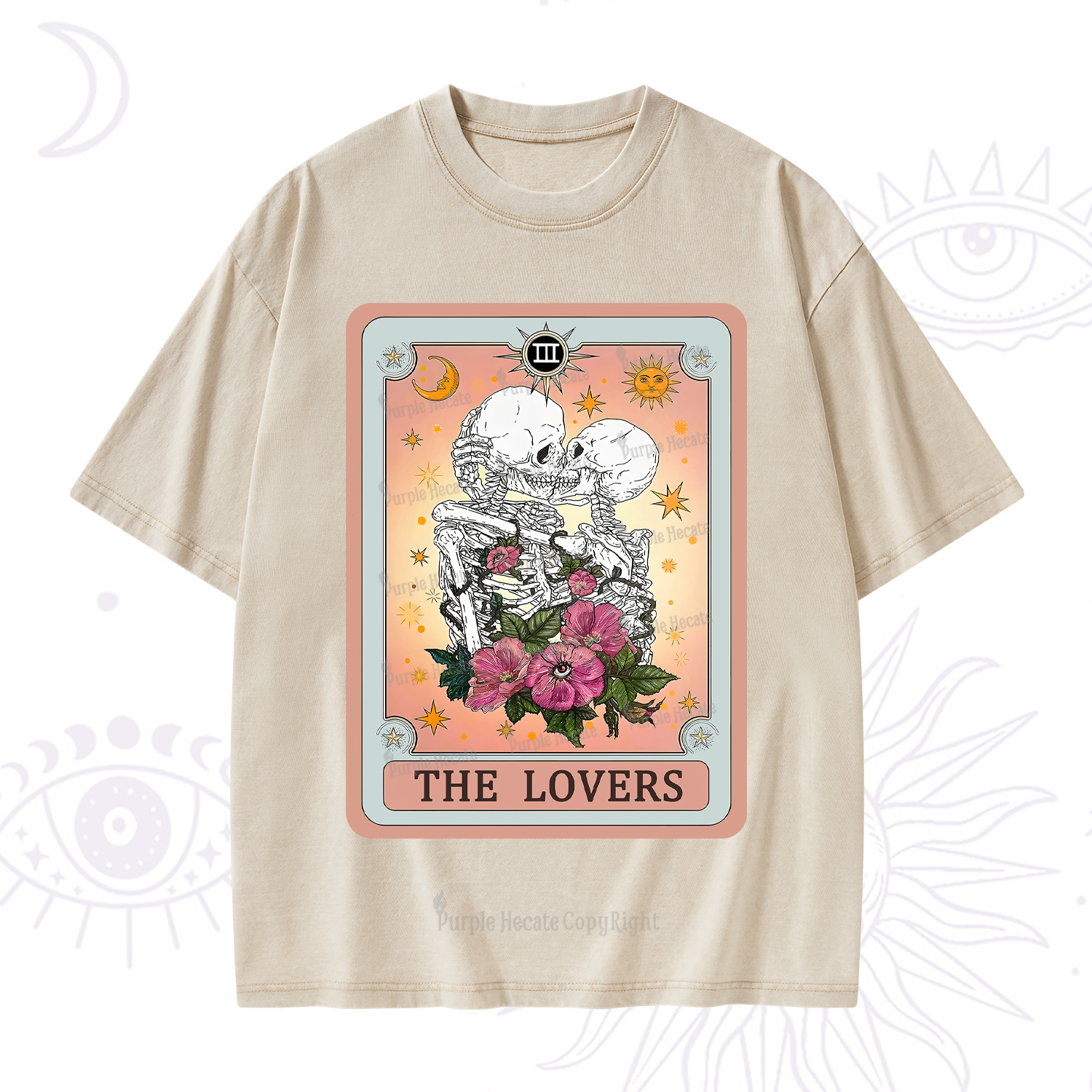 Purplehecate The Lovers Tarot Card Washed T-Shirt