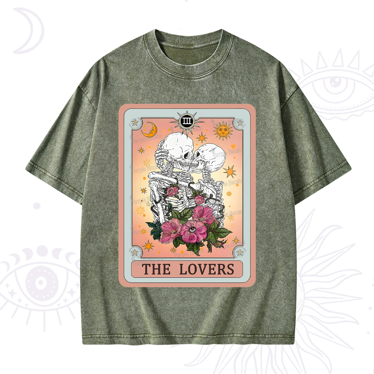 Purplehecate The Lovers Tarot Card Washed T-Shirt