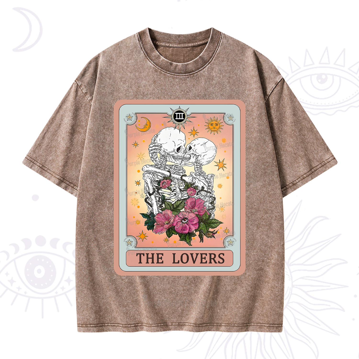 Purplehecate The Lovers Tarot Card Washed T-Shirt