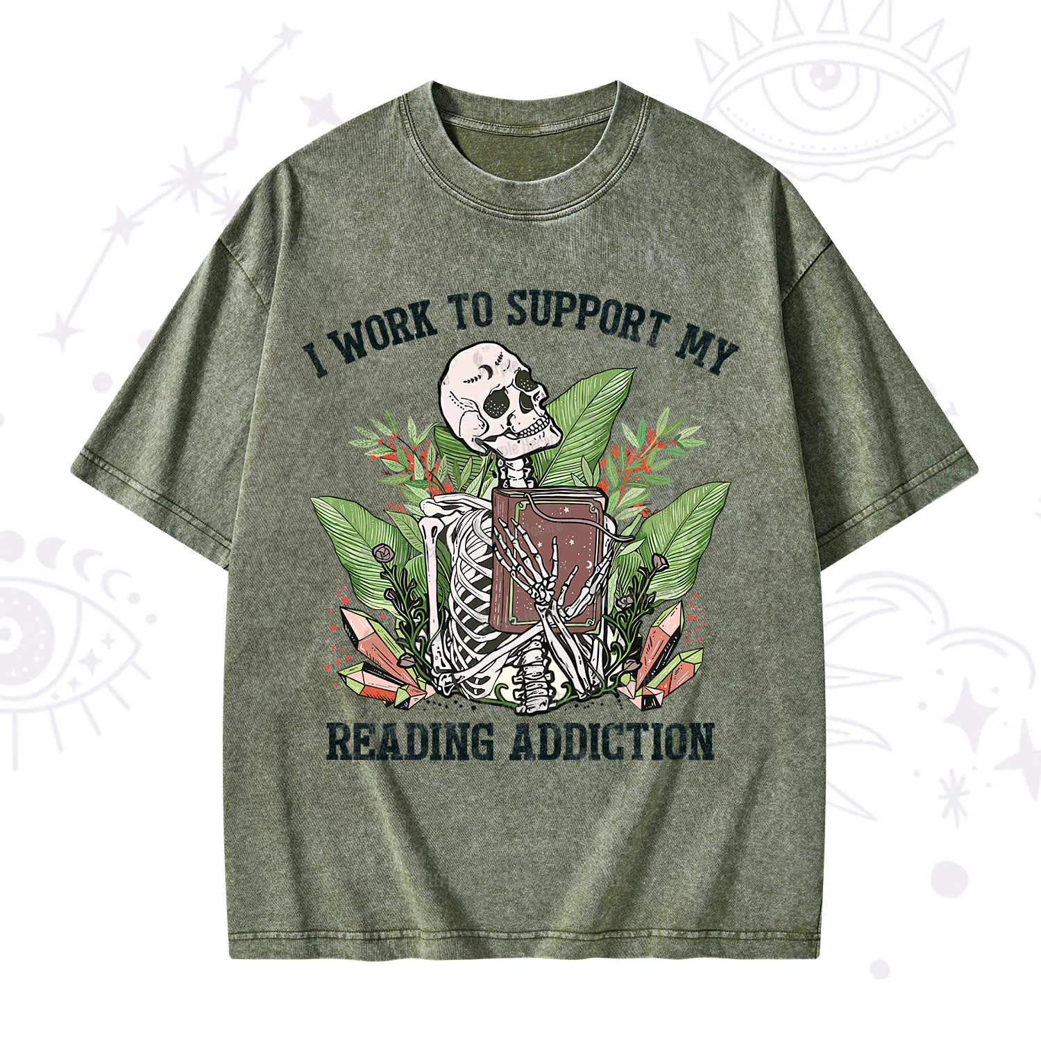 Purplehecate I Work Support My Reading Addiction Washed T-Shirt