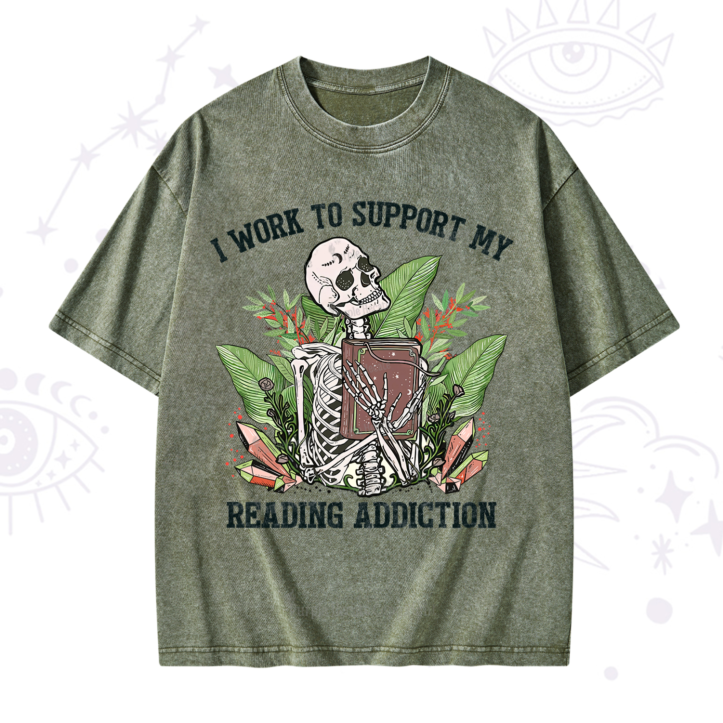 Purplehecate I Work Support My Reading Addiction Washed T-Shirt