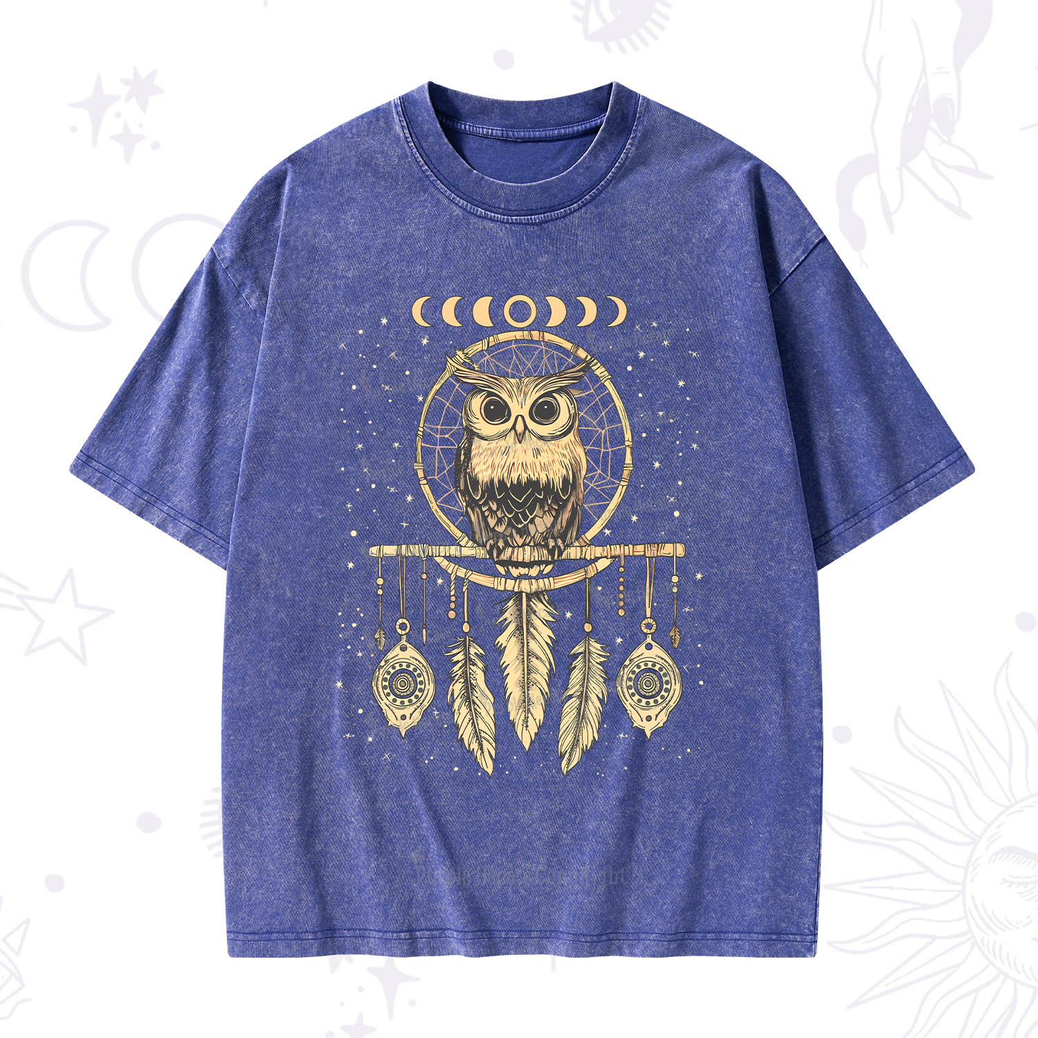 Purplehecate Luna Owl Dream Catcher Washed T-Shirt
