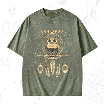 Purplehecate Luna Owl Dream Catcher Washed T-Shirt