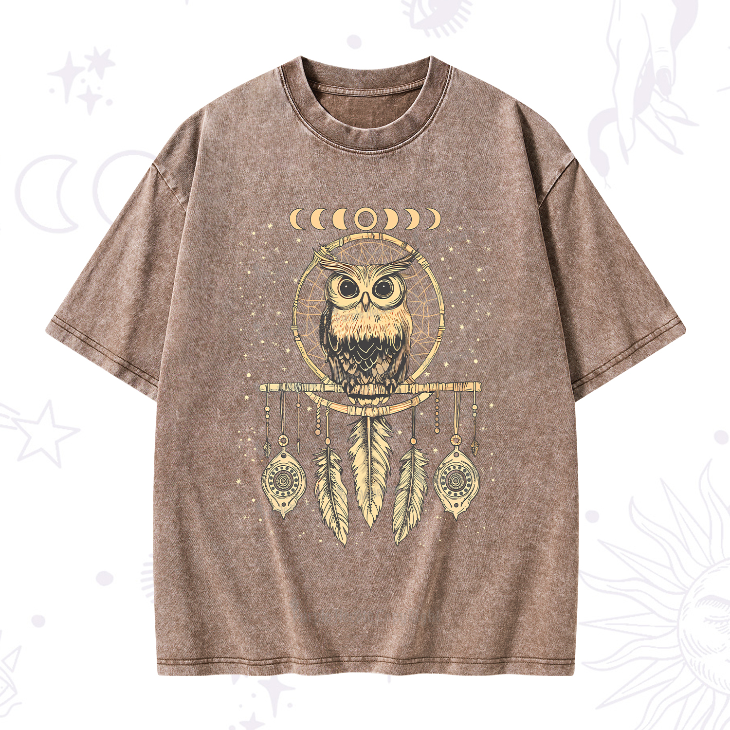 Purplehecate Luna Owl Dream Catcher Washed T-Shirt