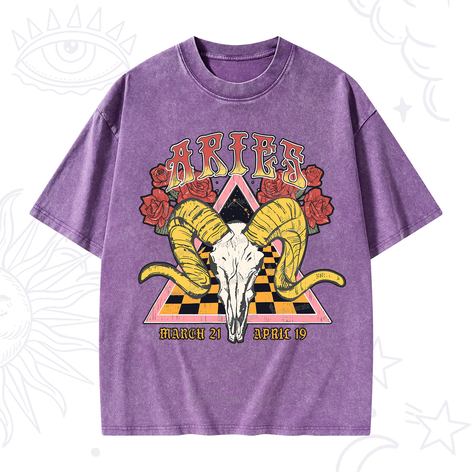 Purplehecate Aries Crew Zodiac Washed T-Shirt