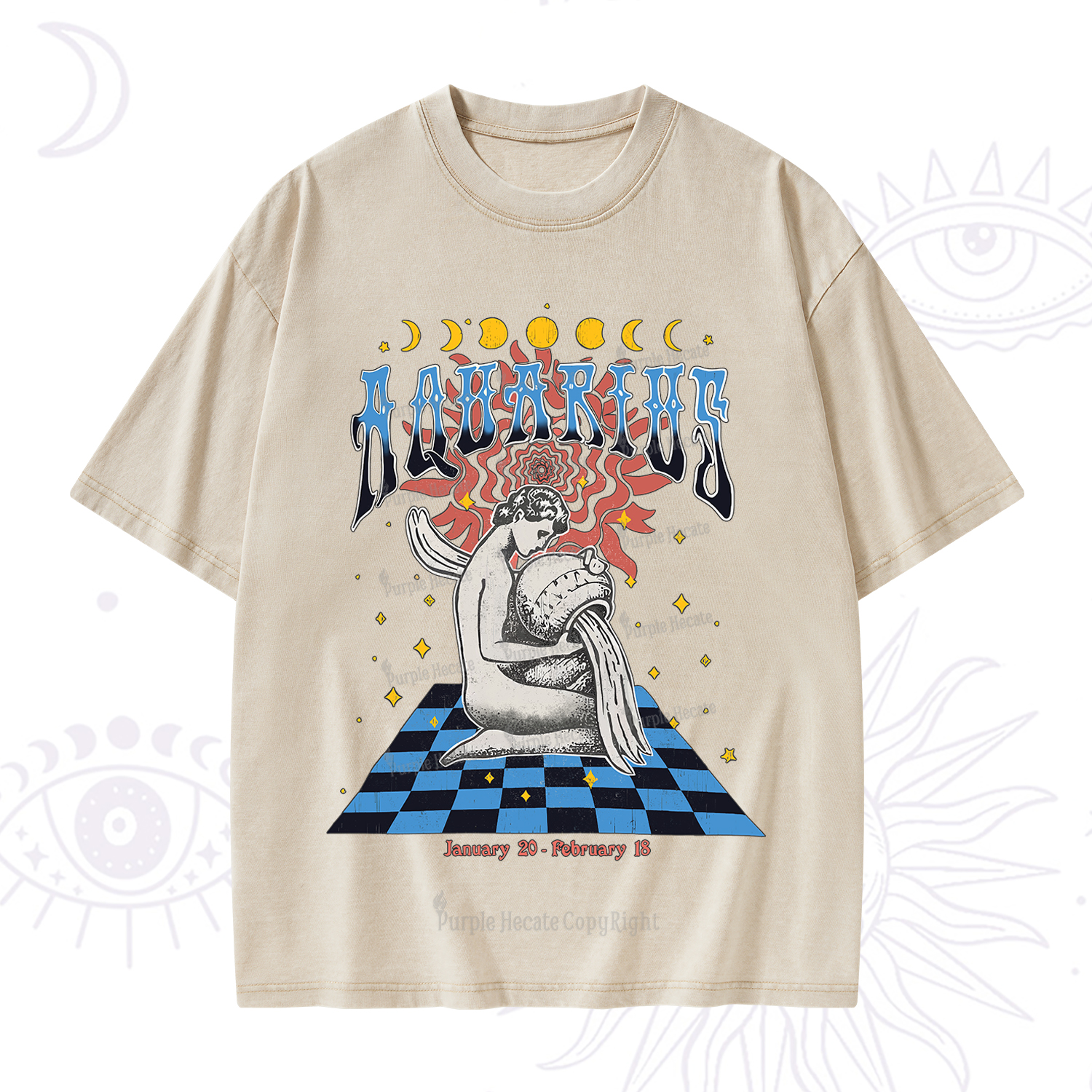 Purplehecate Aquarius Crew Zodiac Washed T-Shirt