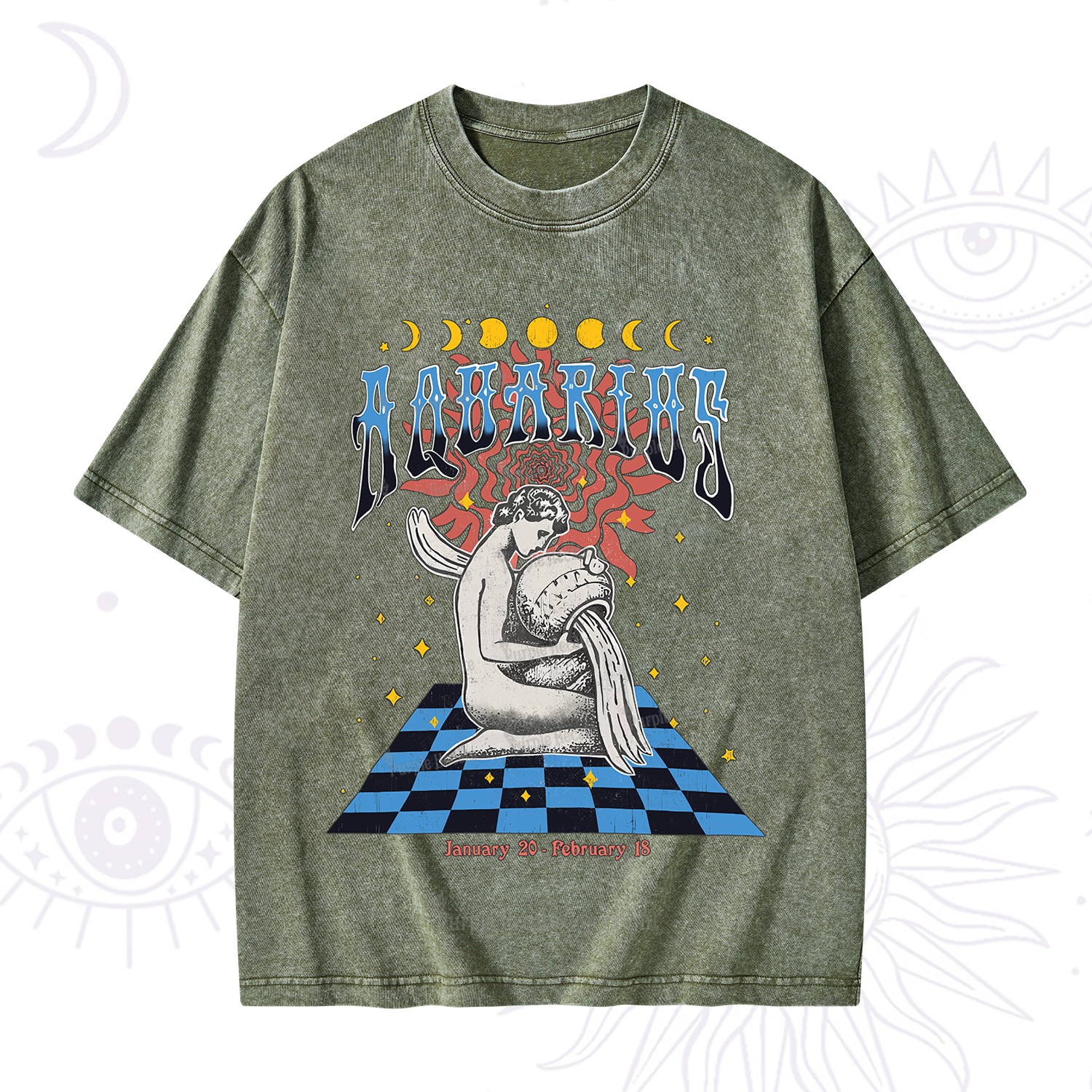 Purplehecate Aquarius Crew Zodiac Washed T-Shirt