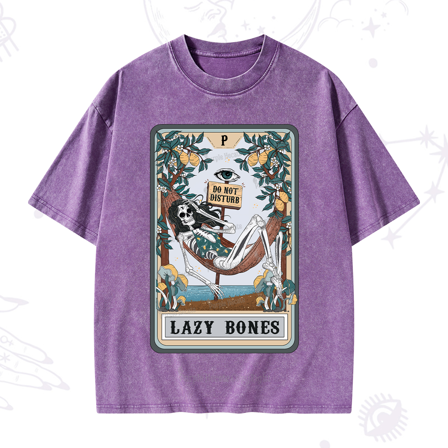 Purplehecate The Lazy Bones Tarot Washed T-Shirt