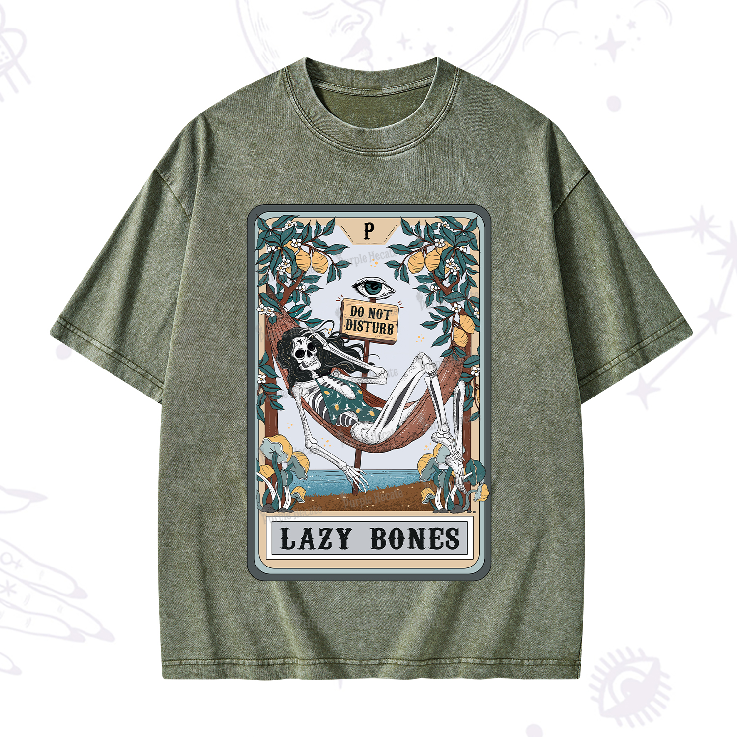 Purplehecate The Lazy Bones Tarot Washed T-Shirt