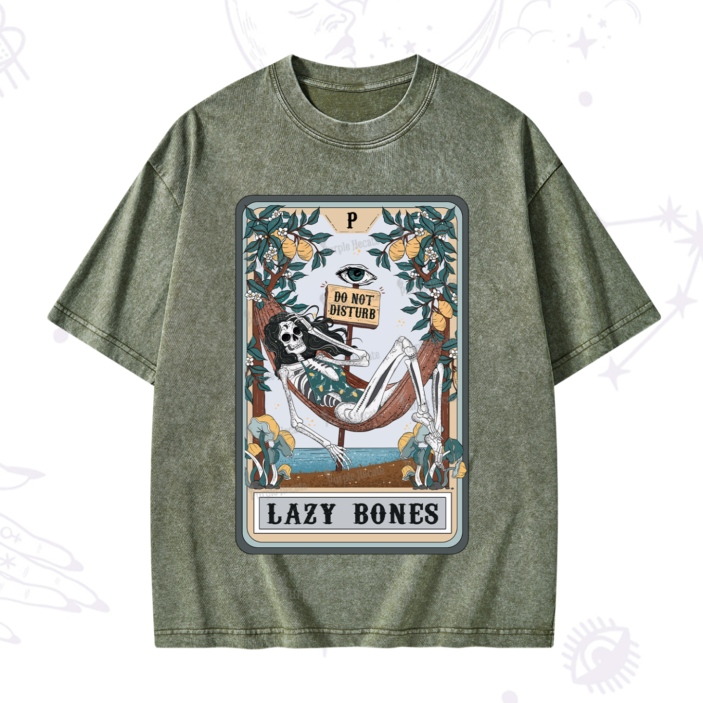 Purplehecate The Lazy Bones Tarot Washed T-Shirt