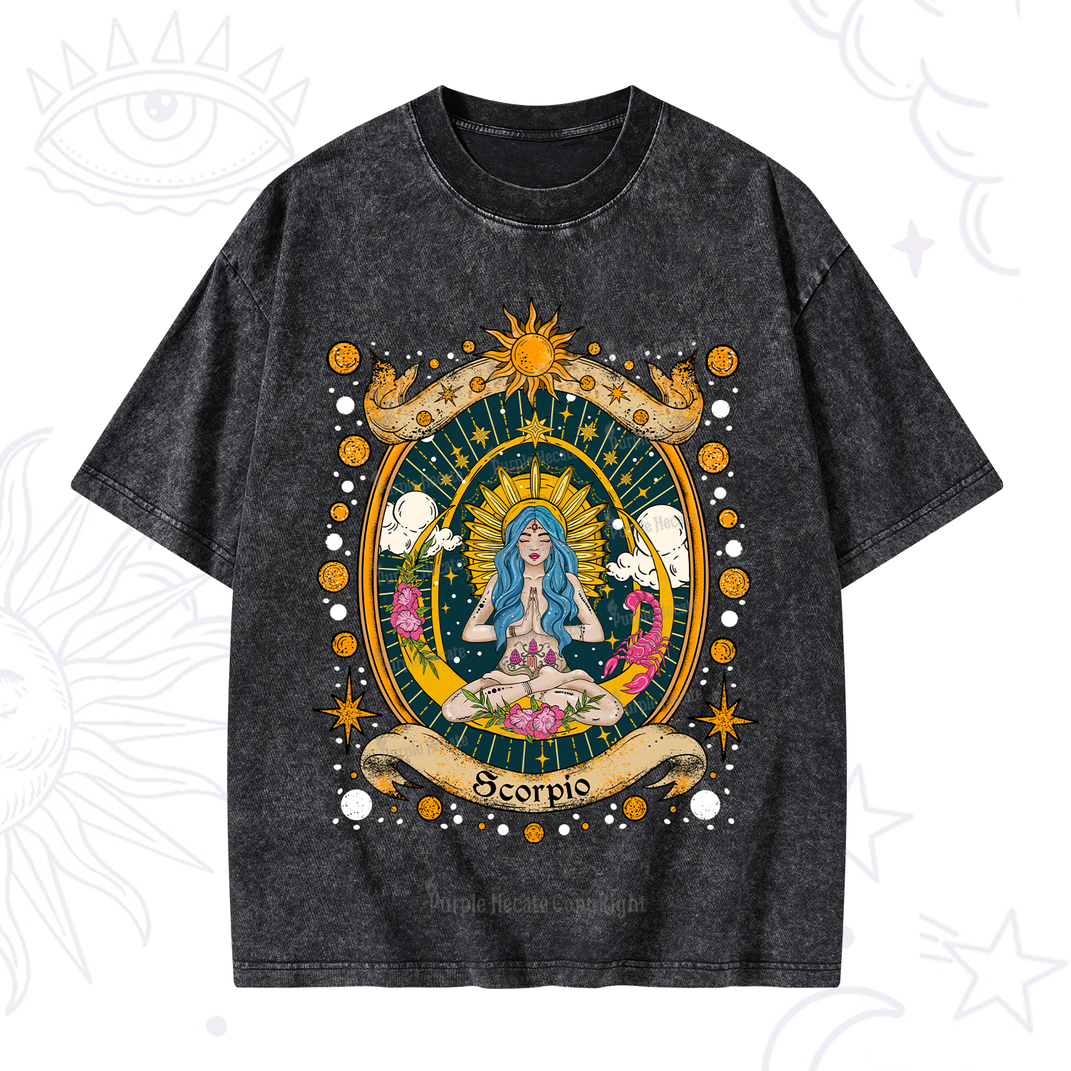 Purplehecate Scorpio Celestial Charm Zodiac Washed T-Shirt