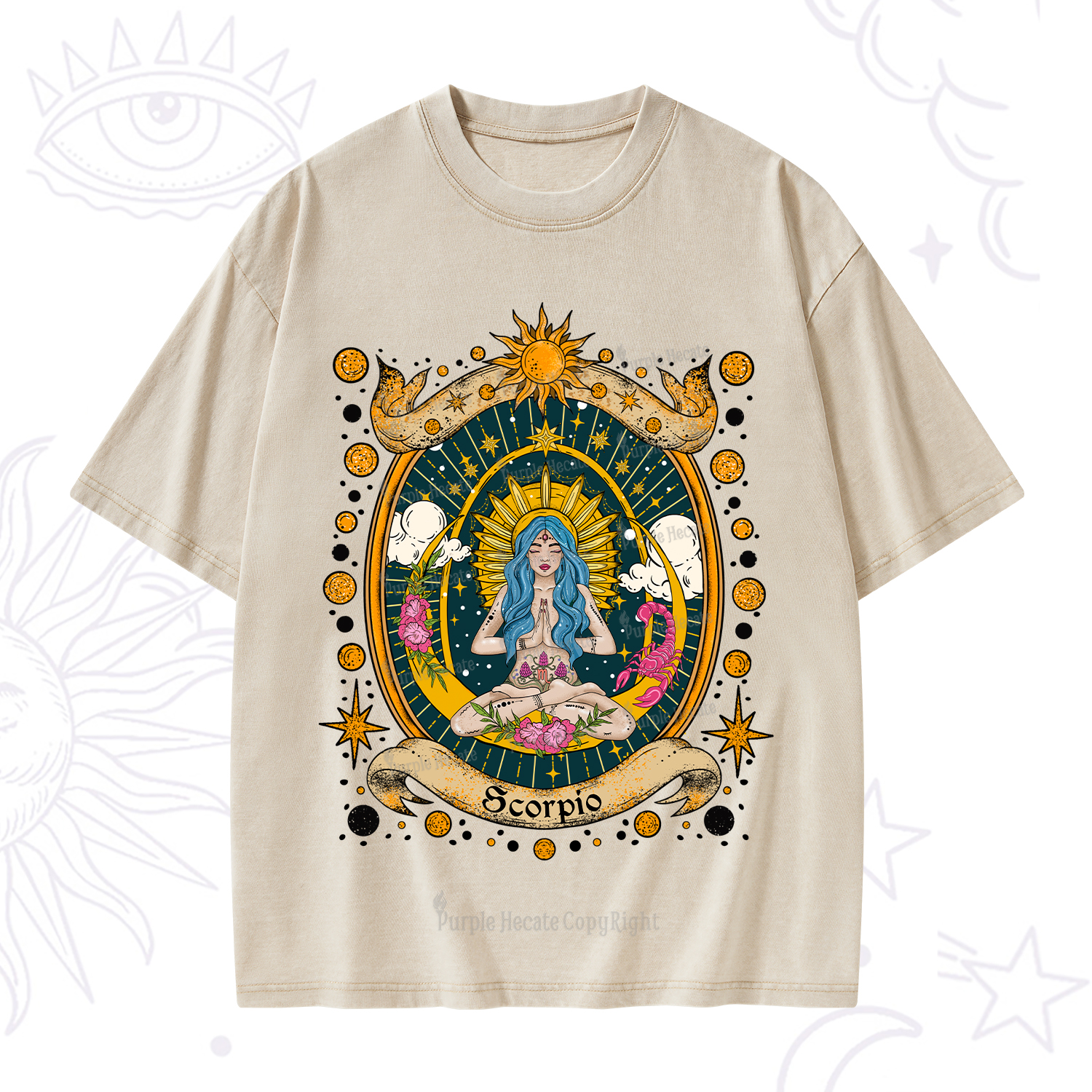 Purplehecate Scorpio Celestial Charm Zodiac Washed T-Shirt