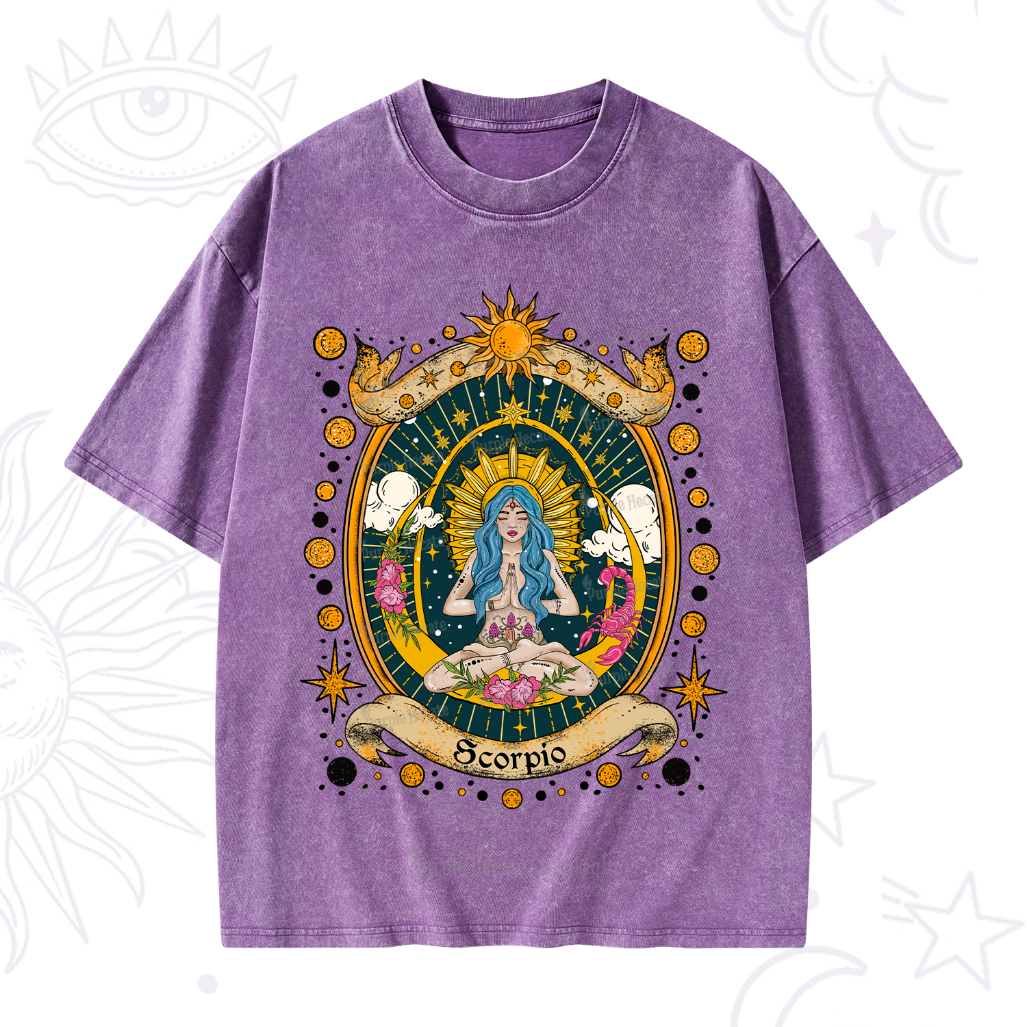Purplehecate Scorpio Celestial Charm Zodiac Washed T-Shirt