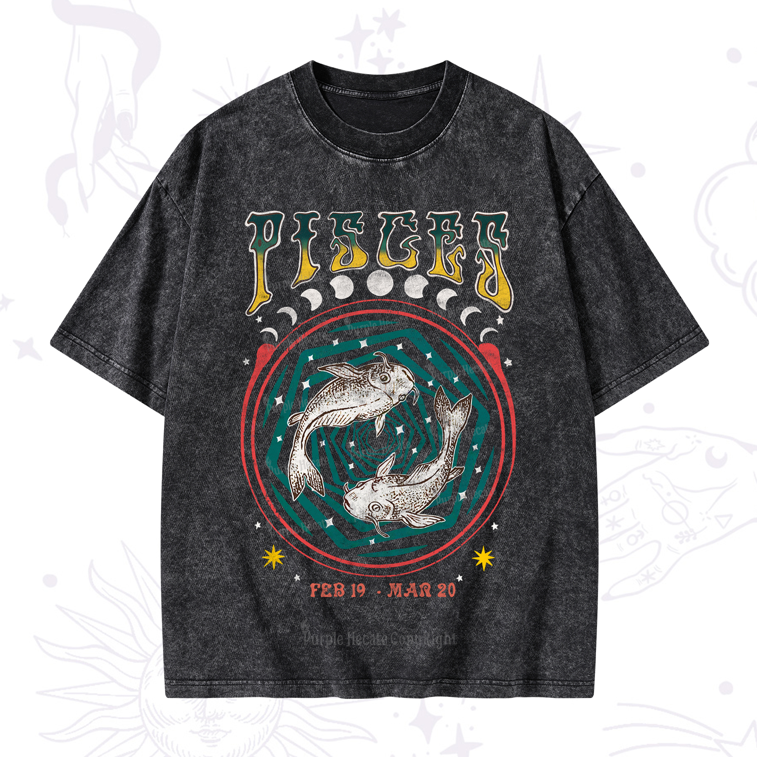 Purplehecate Pisces Crew Zodiac Washed T-Shirt