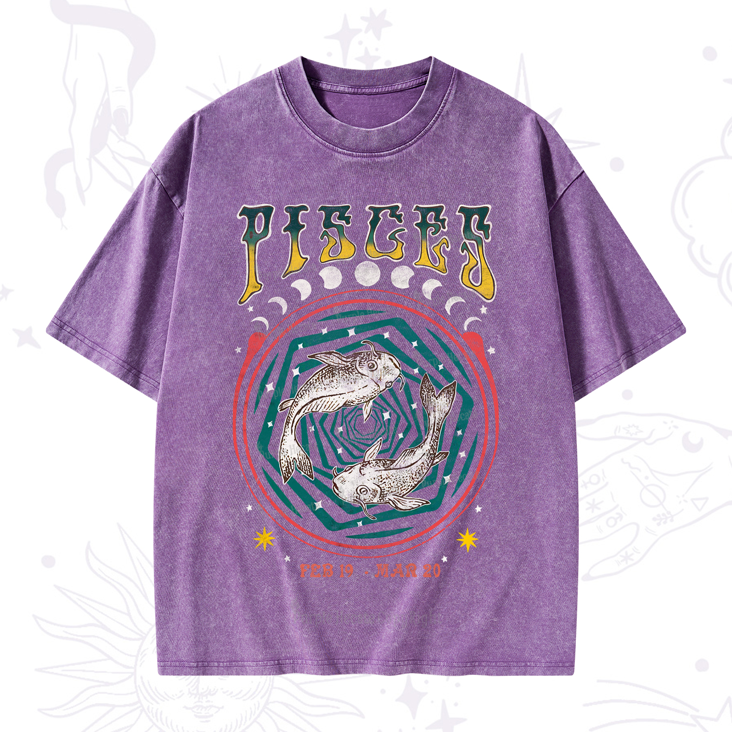 Purplehecate Pisces Crew Zodiac Washed T-Shirt