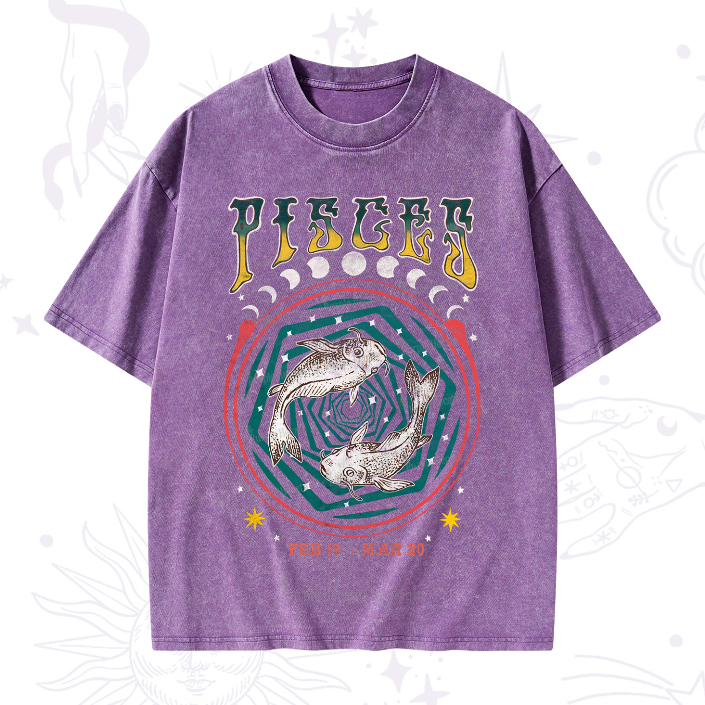Purplehecate Pisces Crew Zodiac Washed T-Shirt