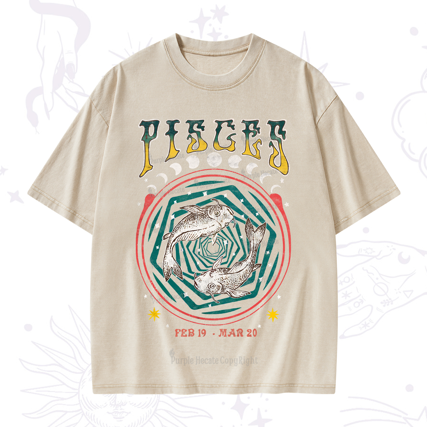 Purplehecate Pisces Crew Zodiac Washed T-Shirt