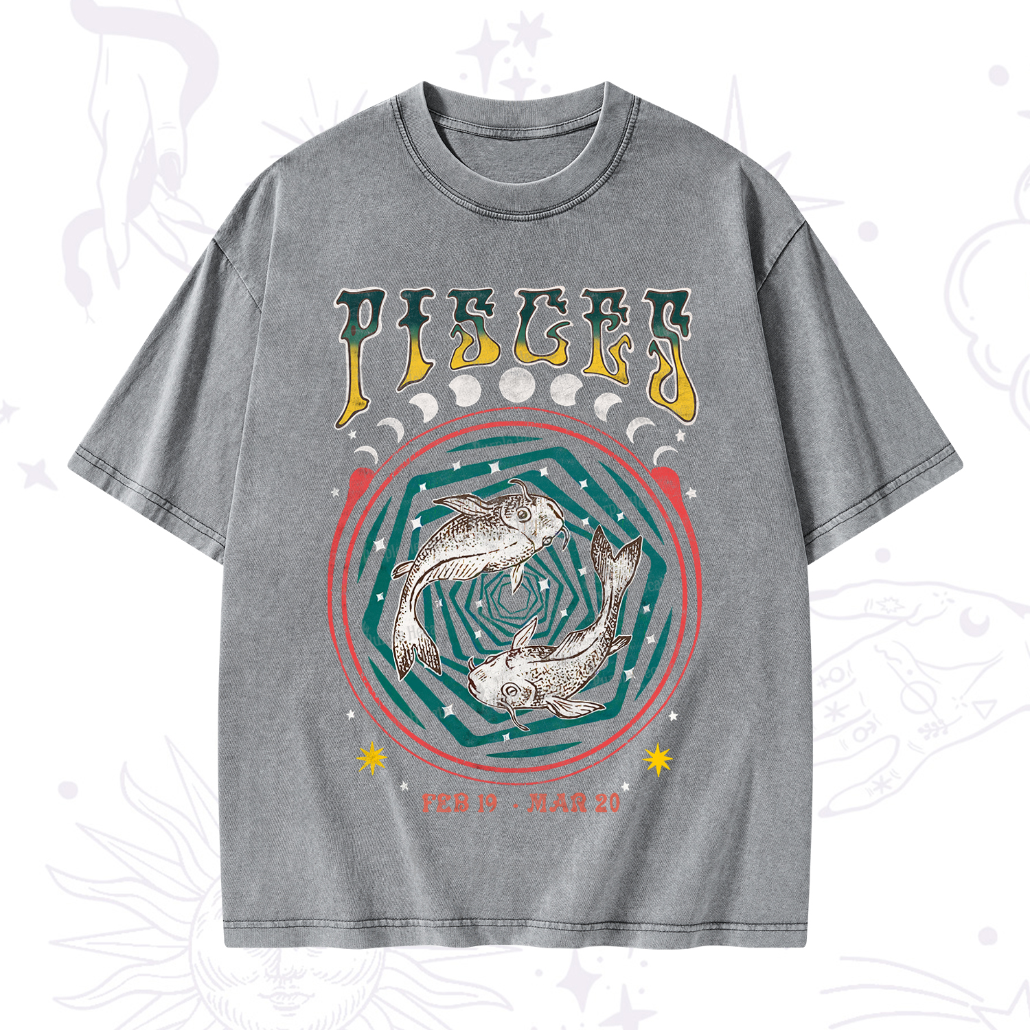 Purplehecate Pisces Crew Zodiac Washed T-Shirt