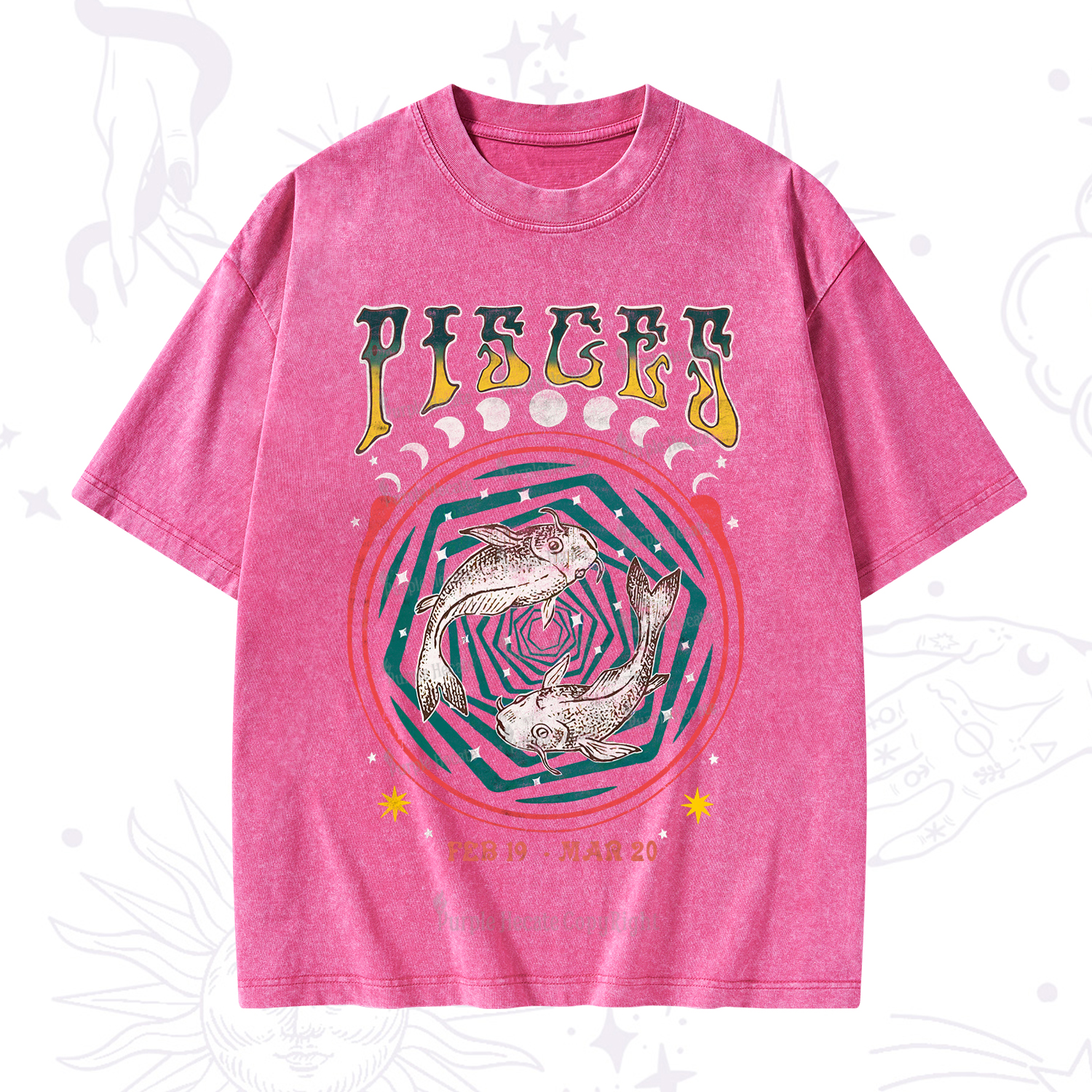 Purplehecate Pisces Crew Zodiac Washed T-Shirt