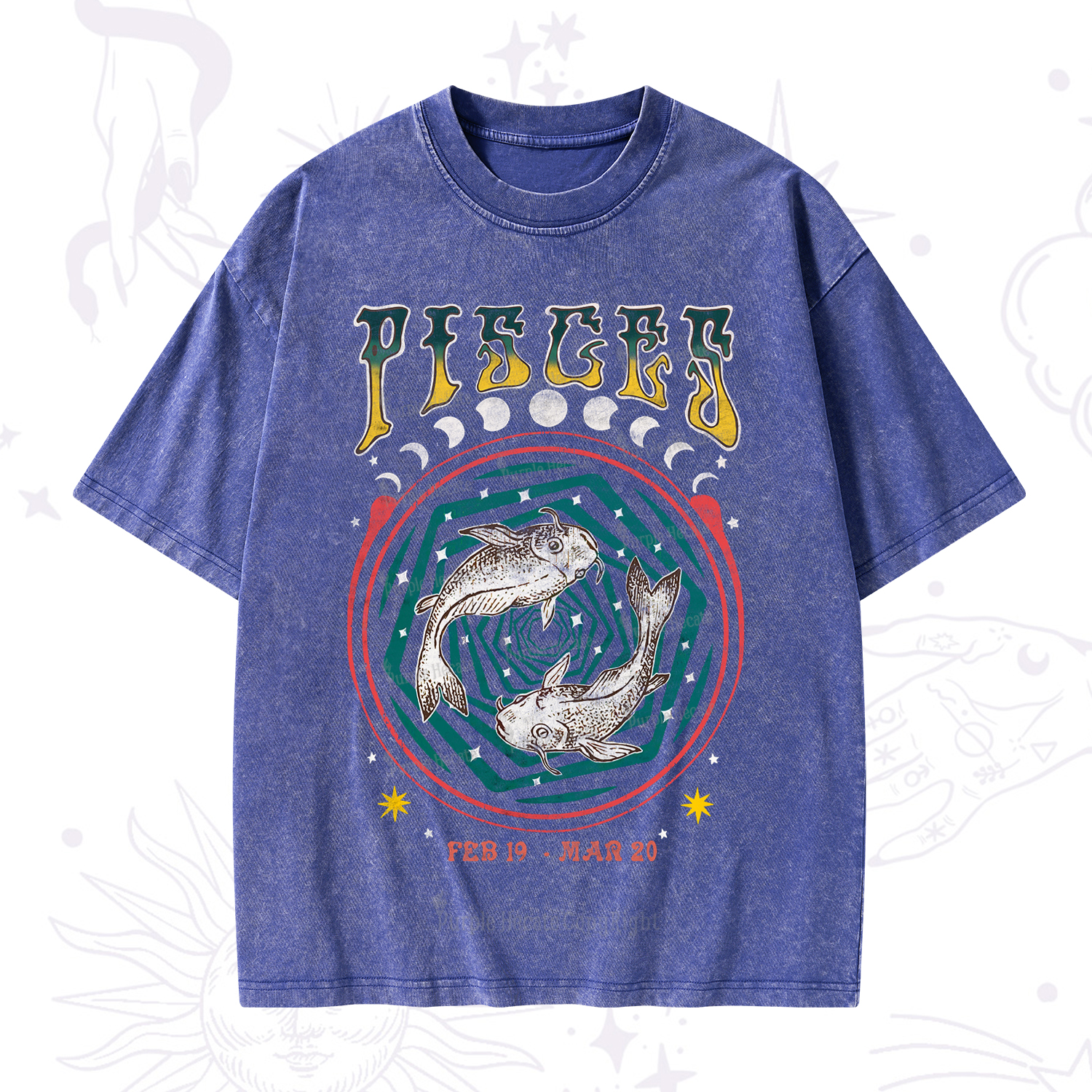 Purplehecate Pisces Crew Zodiac Washed T-Shirt