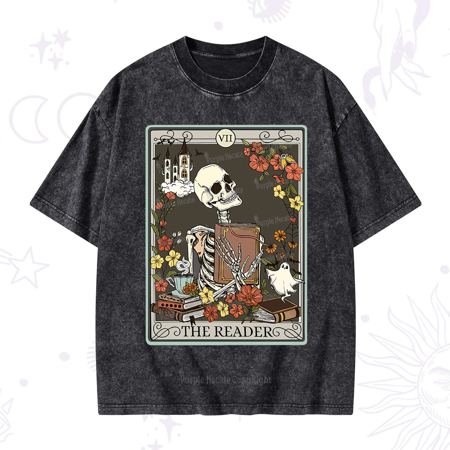 Purplehecate The Reader Tarot Card Washed T-Shirt