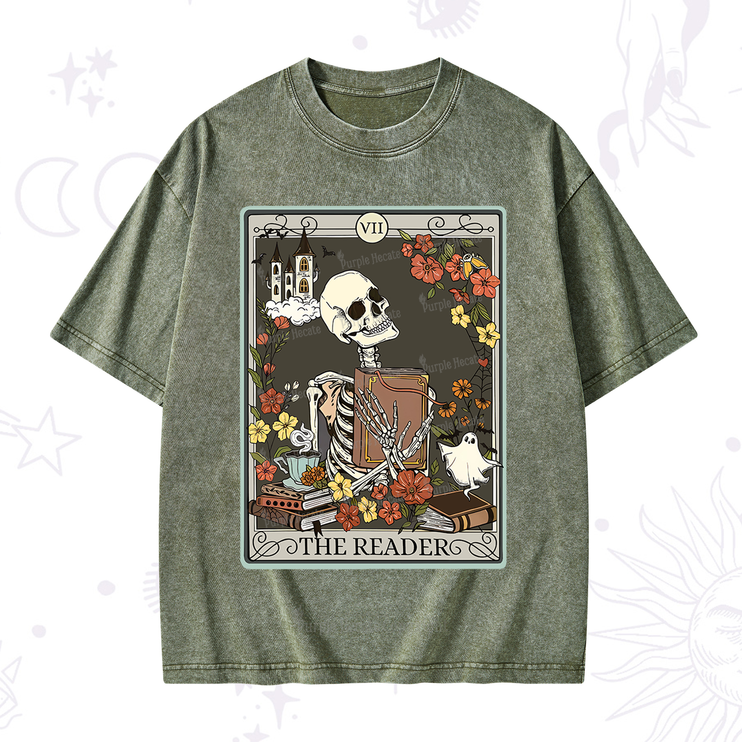 Purplehecate The Reader Tarot Card Washed T-Shirt