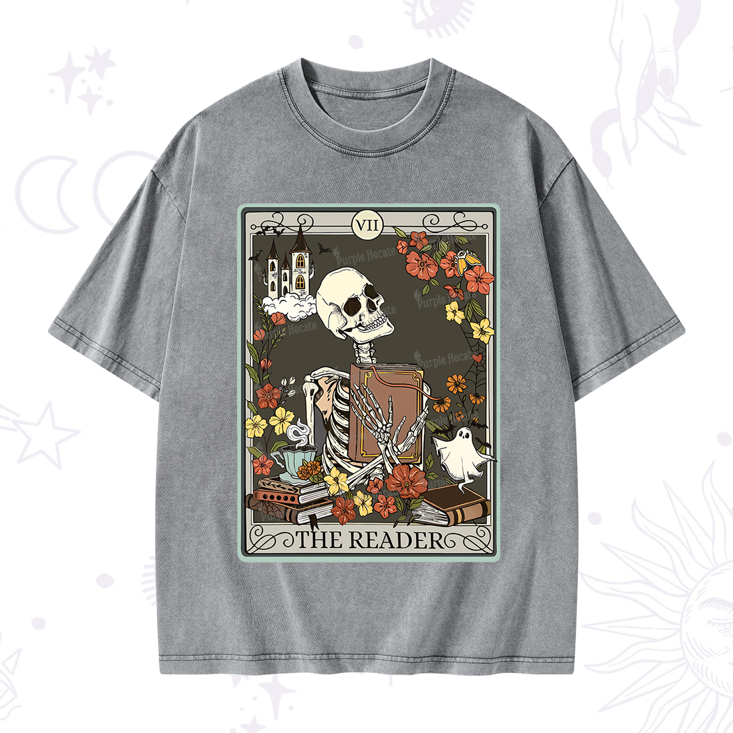 Purplehecate The Reader Tarot Card Washed T-Shirt