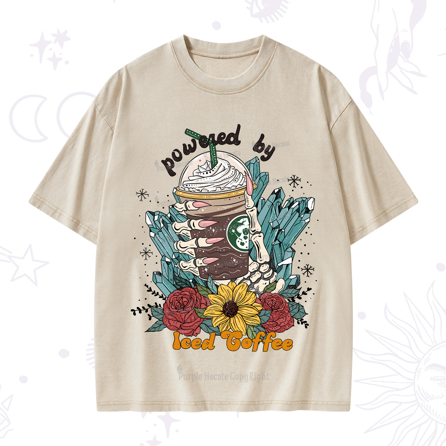 Purplehecate Powered By Ice Coffee Washed T-Shirt