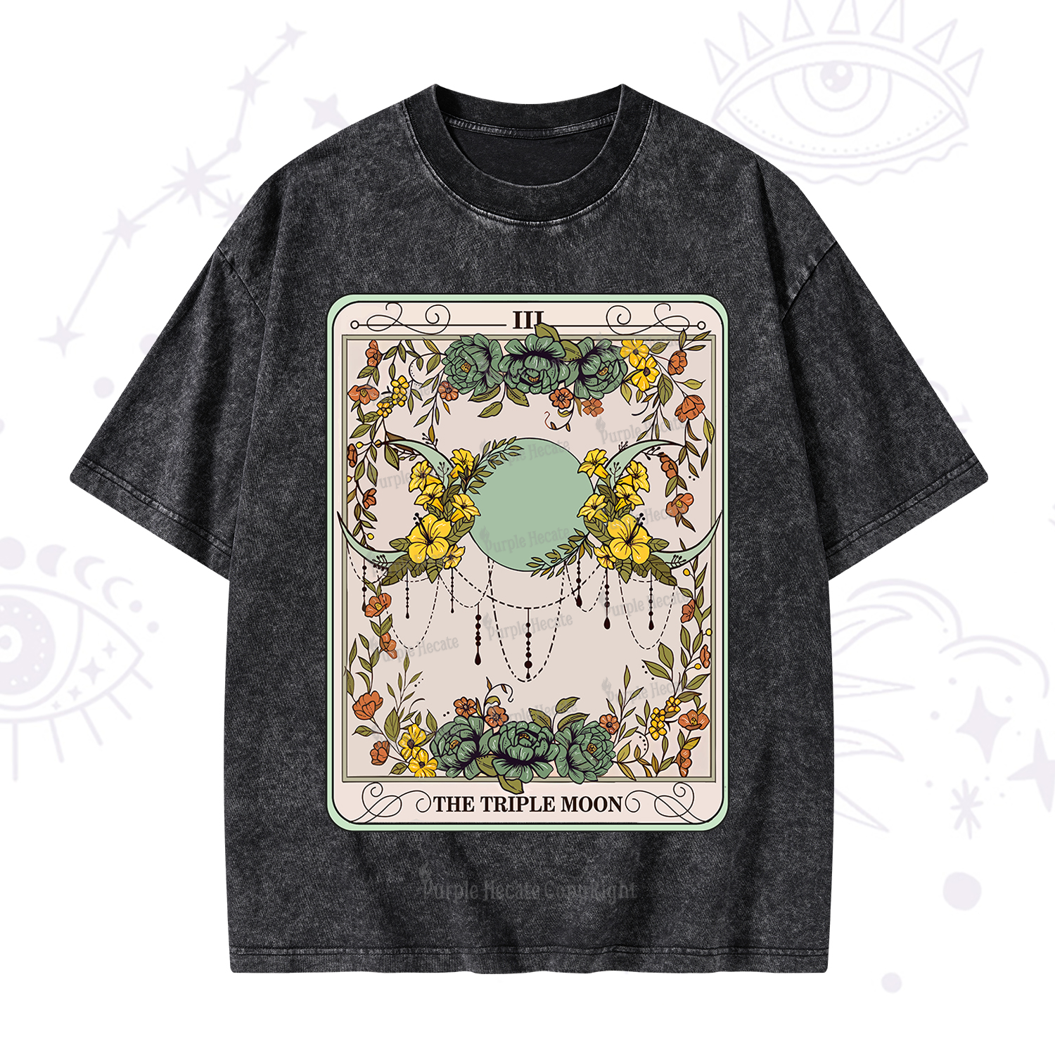 Purplehecate The Triple Moon Tarot Washed T-Shirt