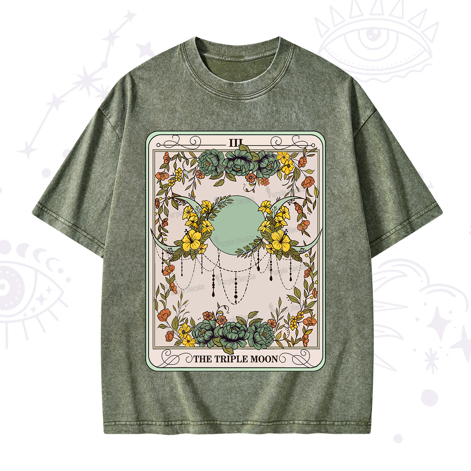 Purplehecate The Triple Moon Tarot Washed T-Shirt