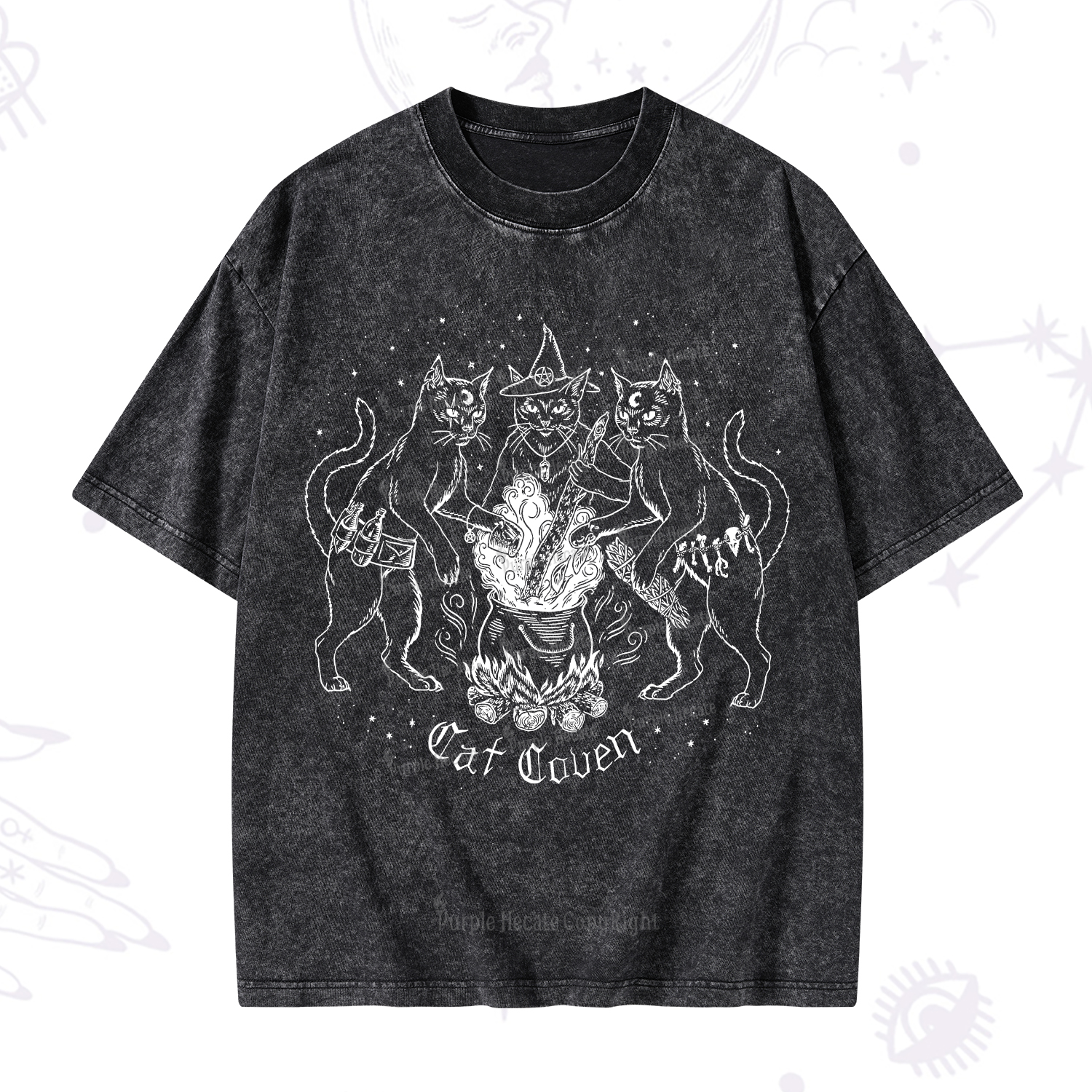 Purplehecate Cat Coven Washed T-Shirt