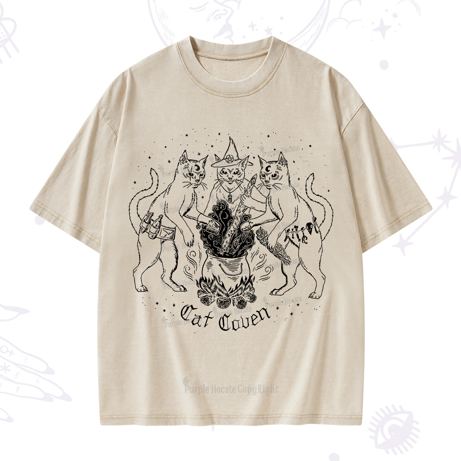 Purplehecate Cat Coven Washed T-Shirt