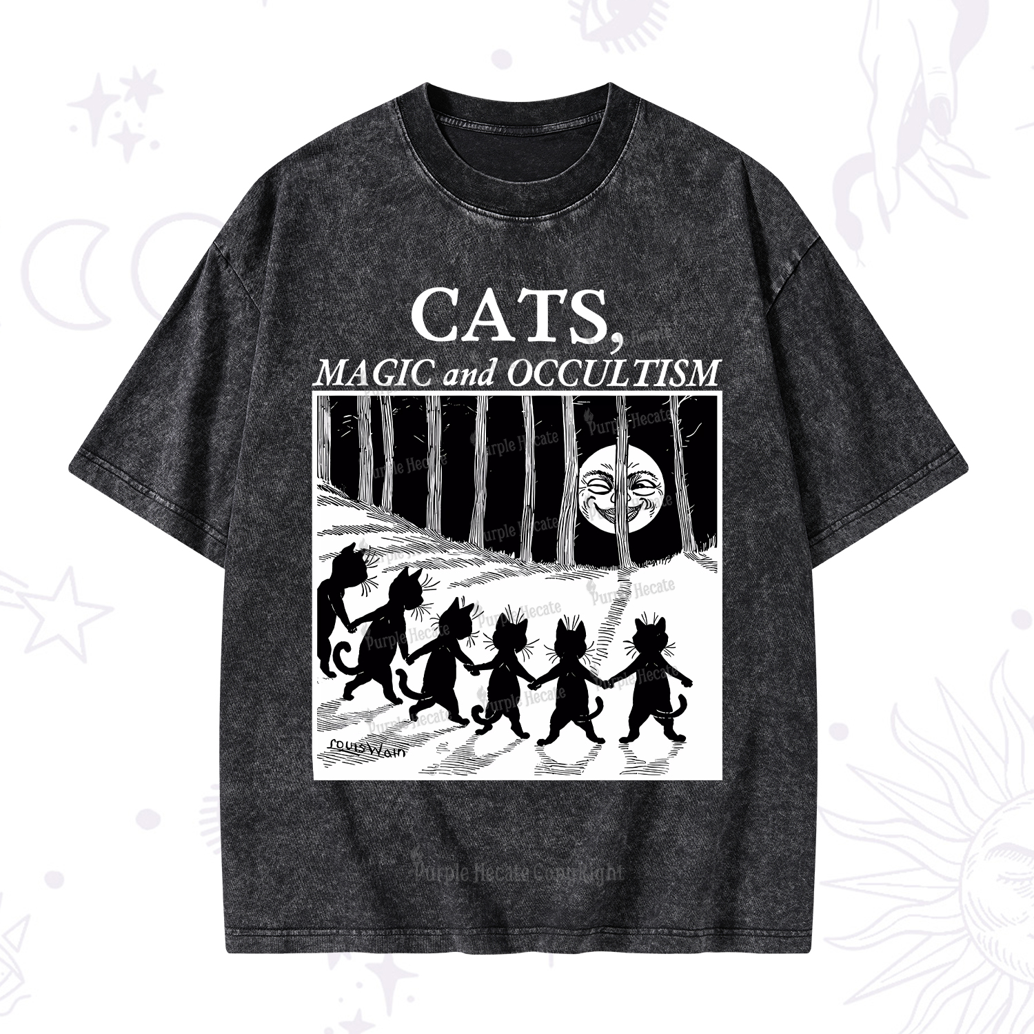 Purplehecate Cats Magic And Occultism Washed T-Shirt