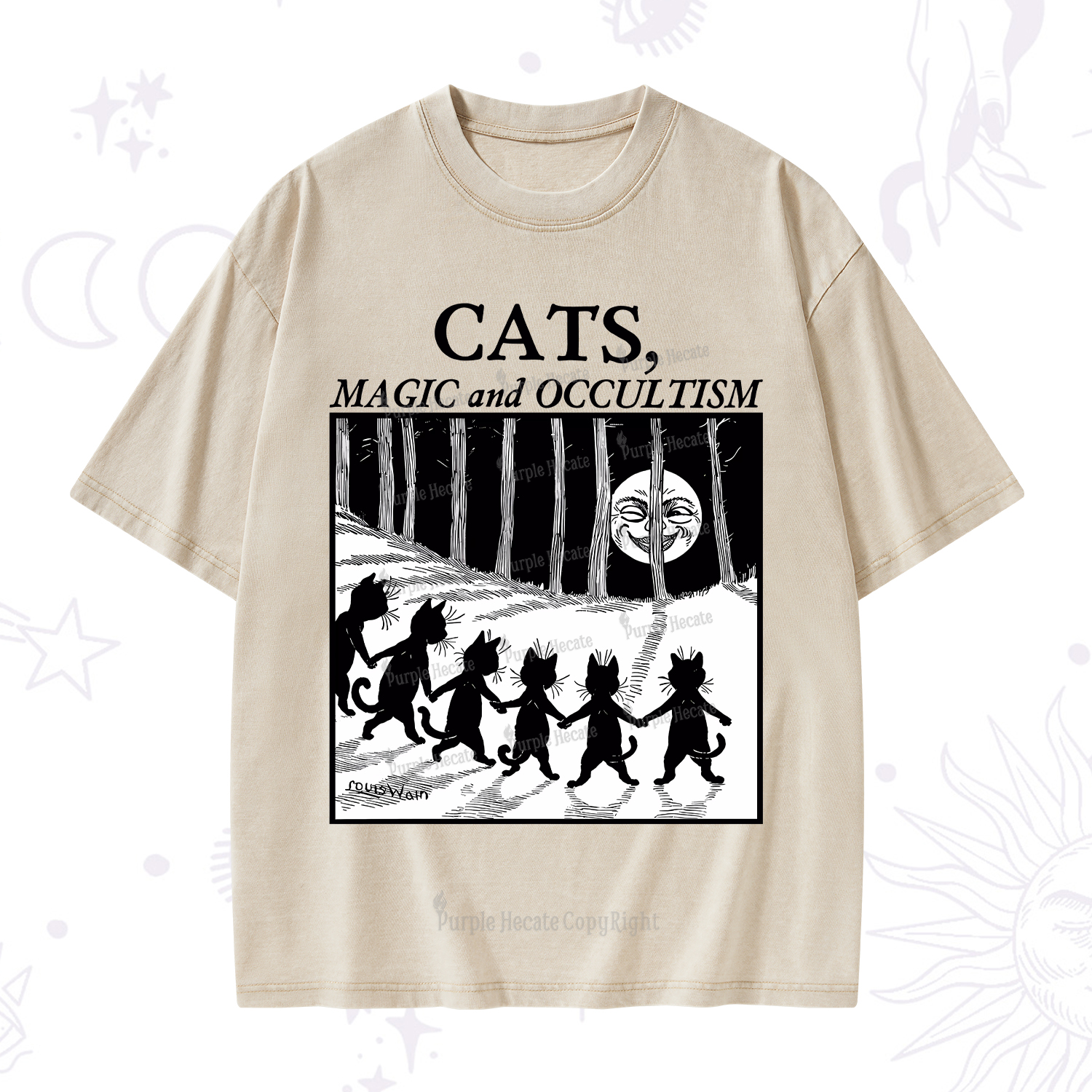 Purplehecate Cats Magic And Occultism Washed T-Shirt