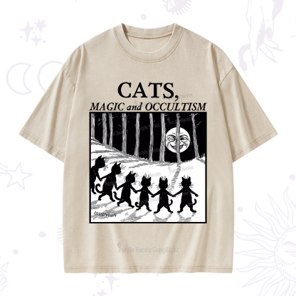 Purplehecate Cats Magic And Occultism Washed T-Shirt
