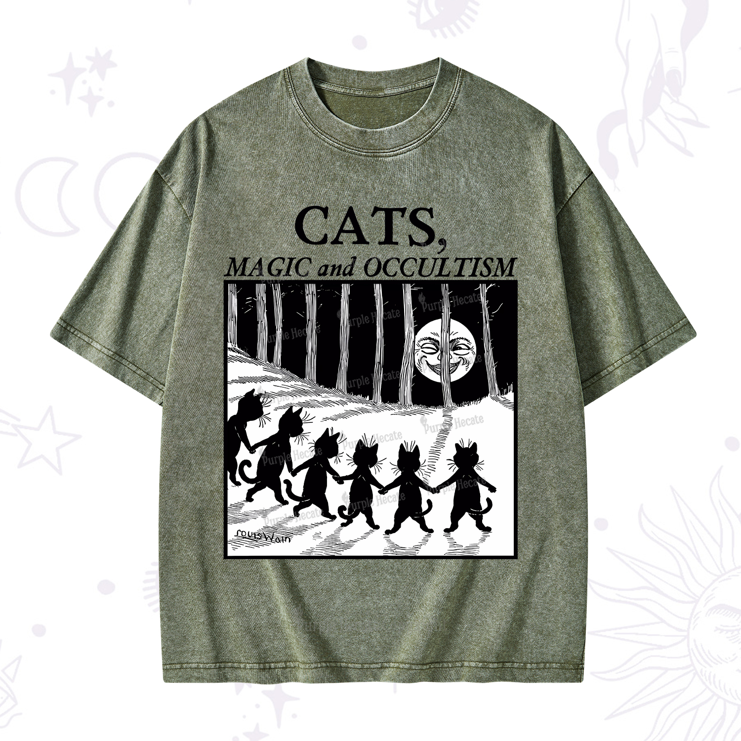 Purplehecate Cats Magic And Occultism Washed T-Shirt