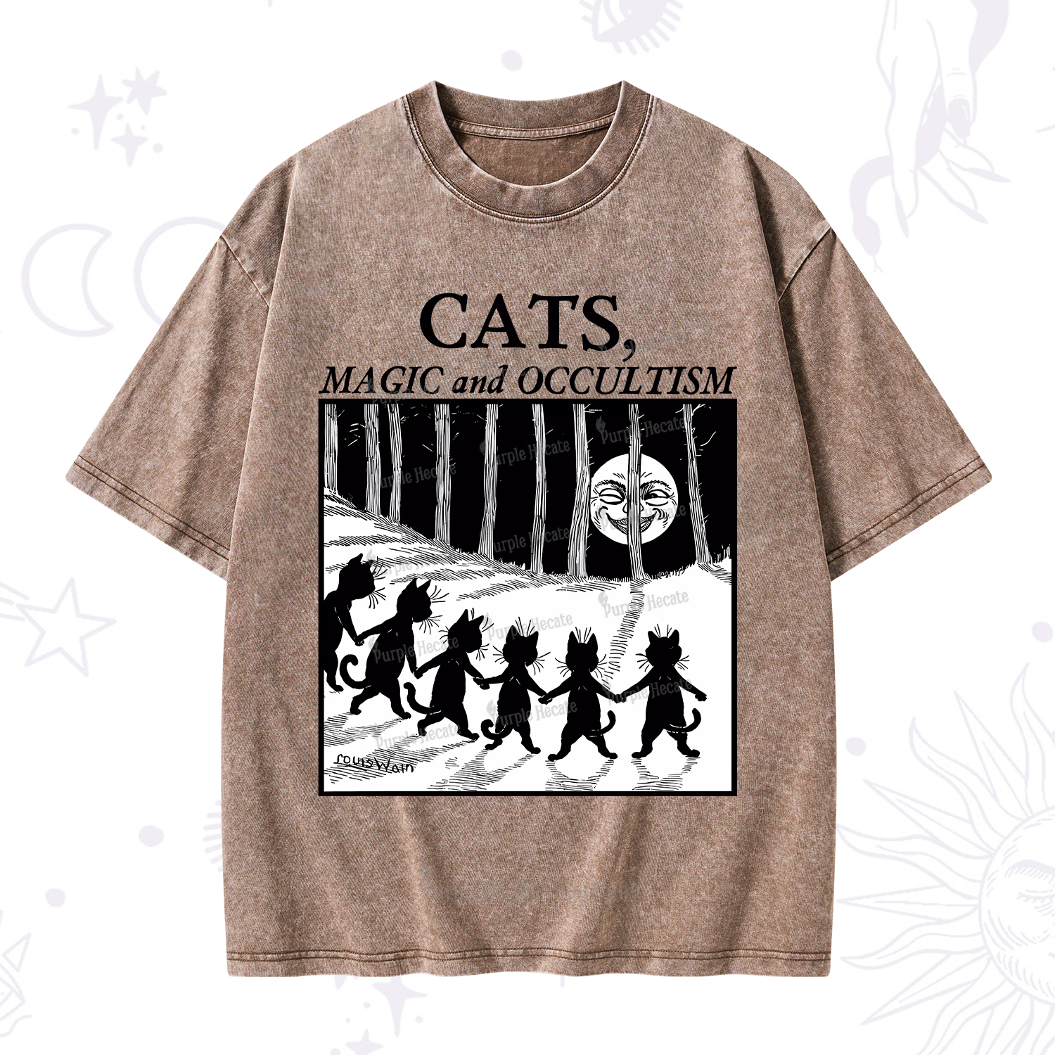 Purplehecate Cats Magic And Occultism Washed T-Shirt