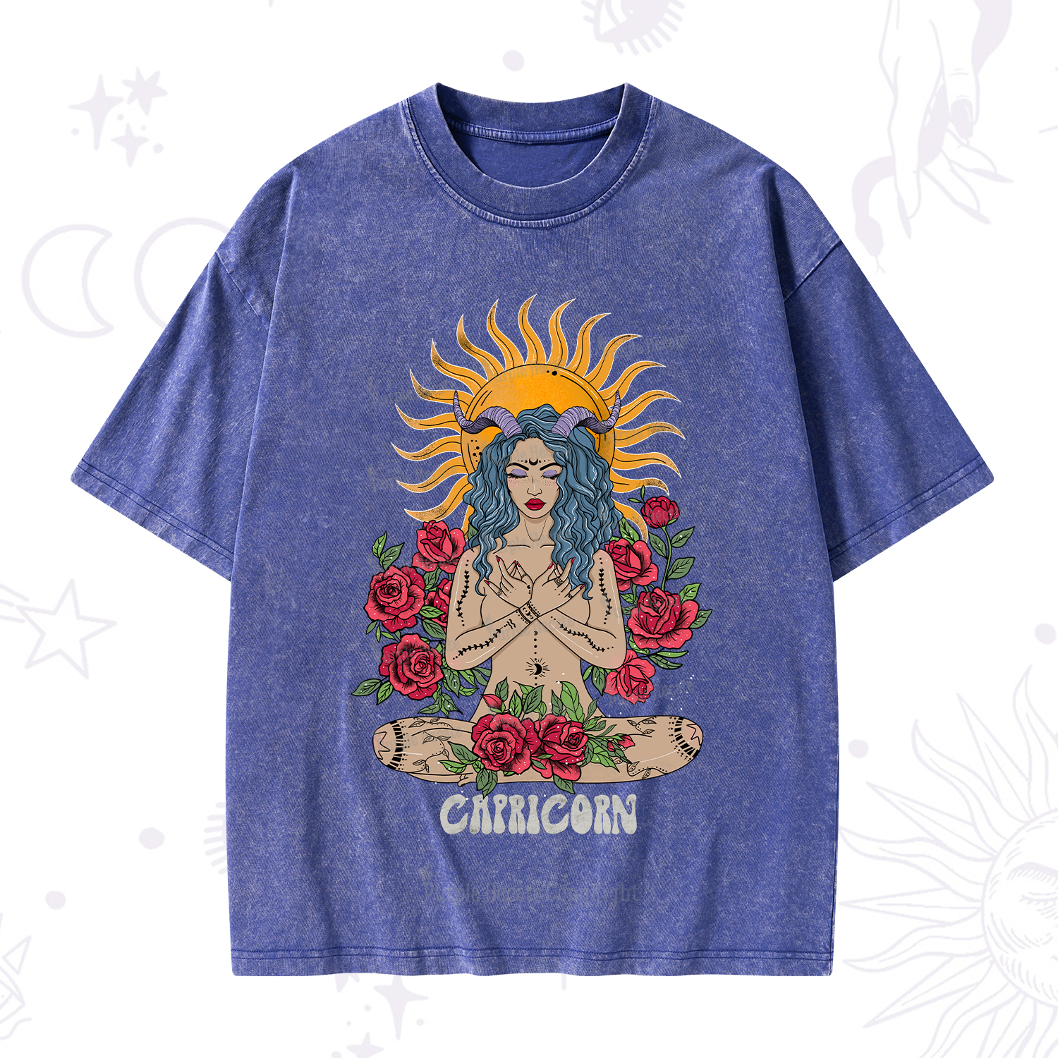 Purplehecate Sun Guardian Of Capricorn Zodiac Washed T-Shirt