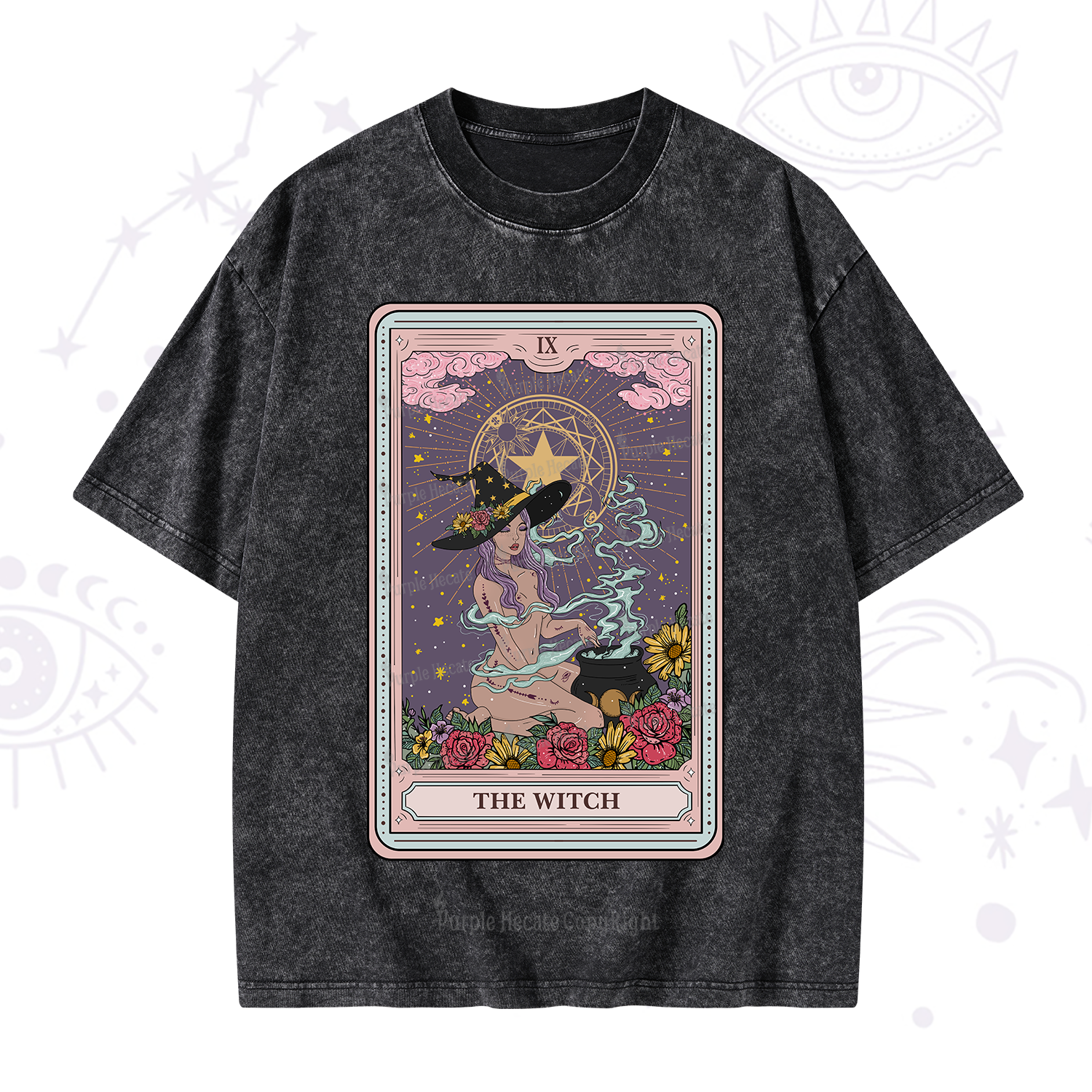 Purplehecate The Witch Tarot Washed T-Shirt