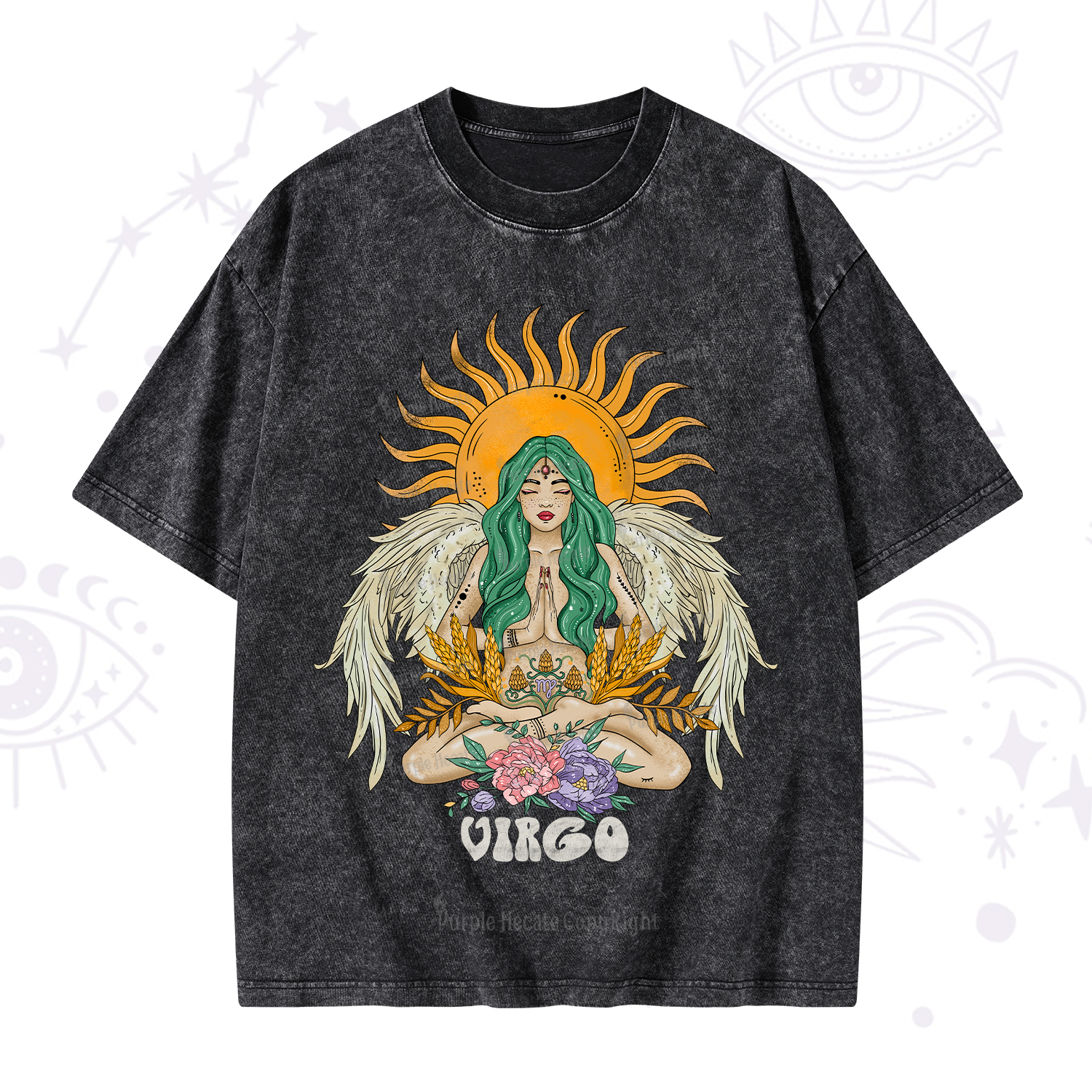 Purplehecate Sun Guardian Of Virgo Zodiac Washed T-Shirt