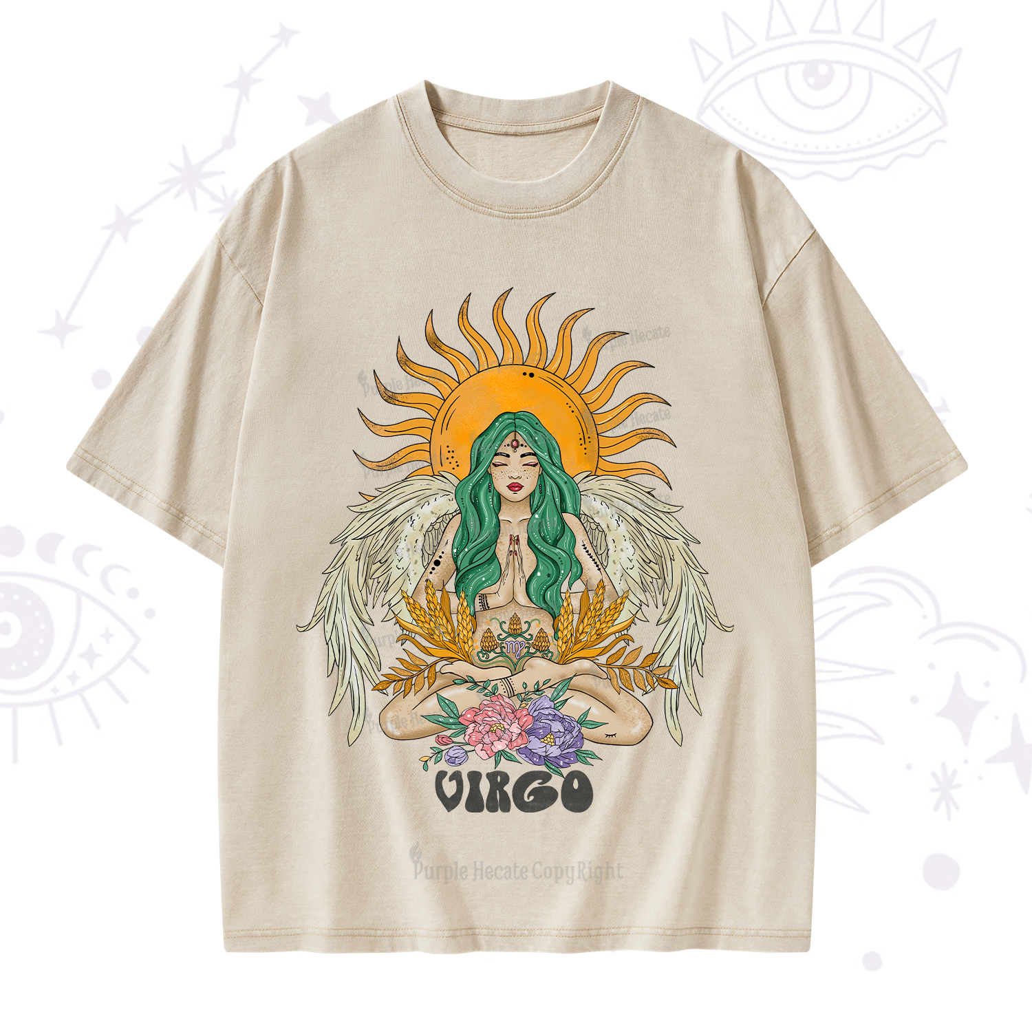 Purplehecate Sun Guardian Of Virgo Zodiac Washed T-Shirt