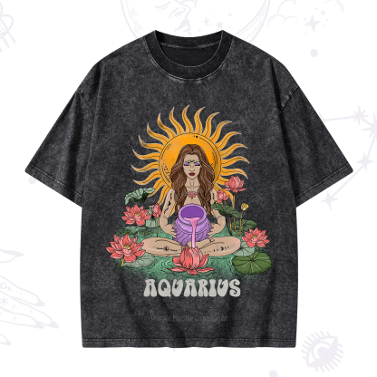 Purplehecate Sun Guardian Of Aquarius Zodiac Washed T-Shirt