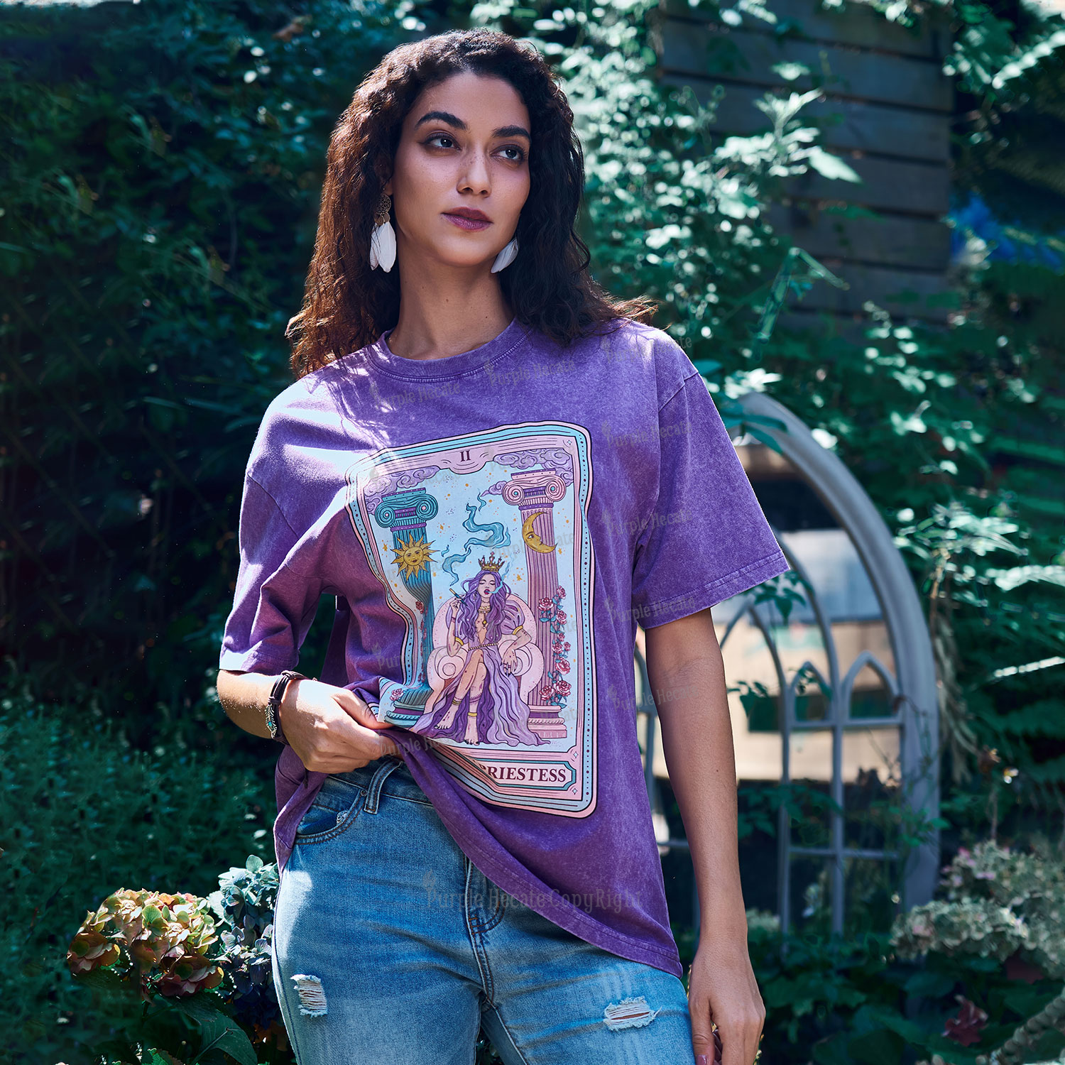 Purplehecate The High Priestess Tarot Card Washed T-Shirt