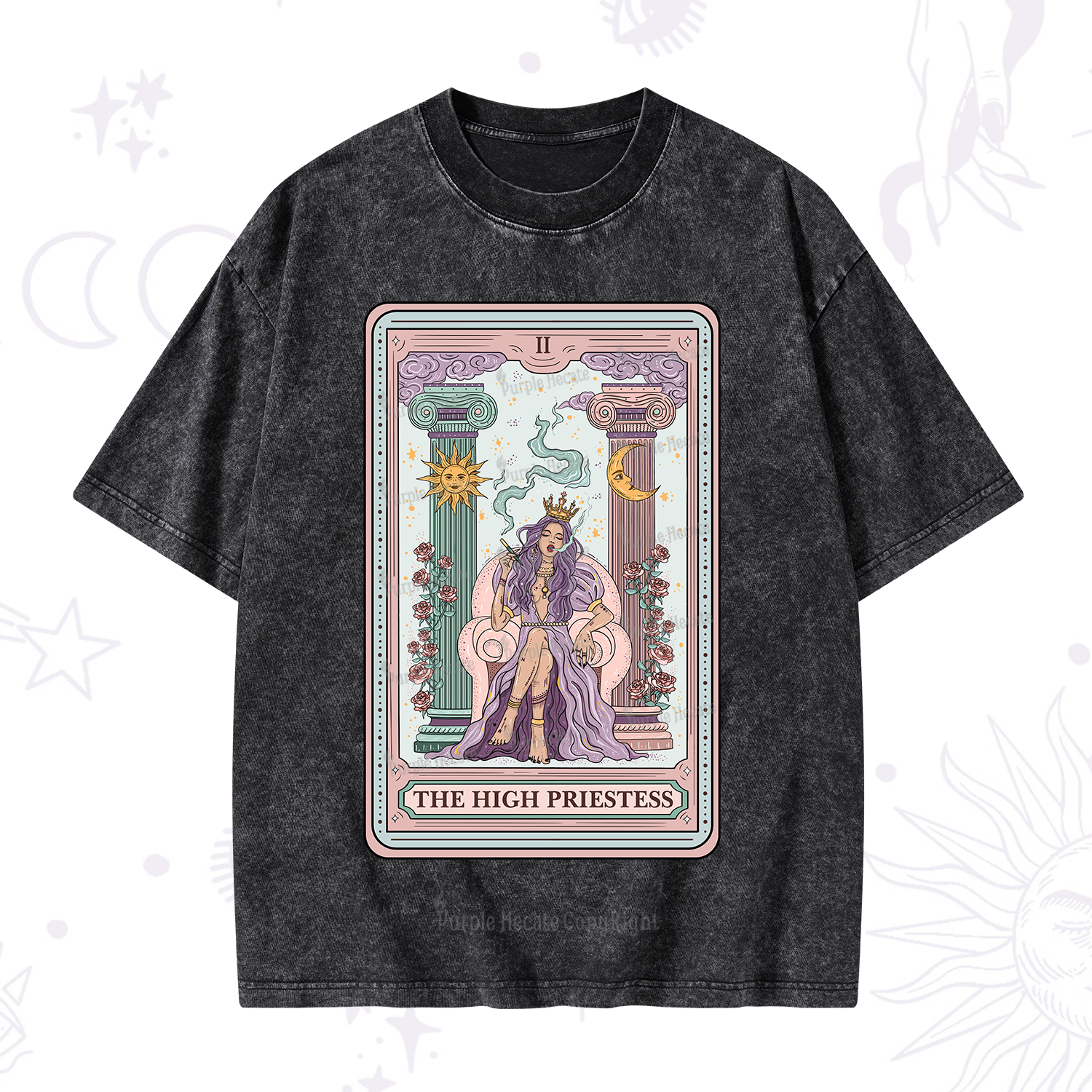 Purplehecate The High Priestess Tarot Card Washed T-Shirt