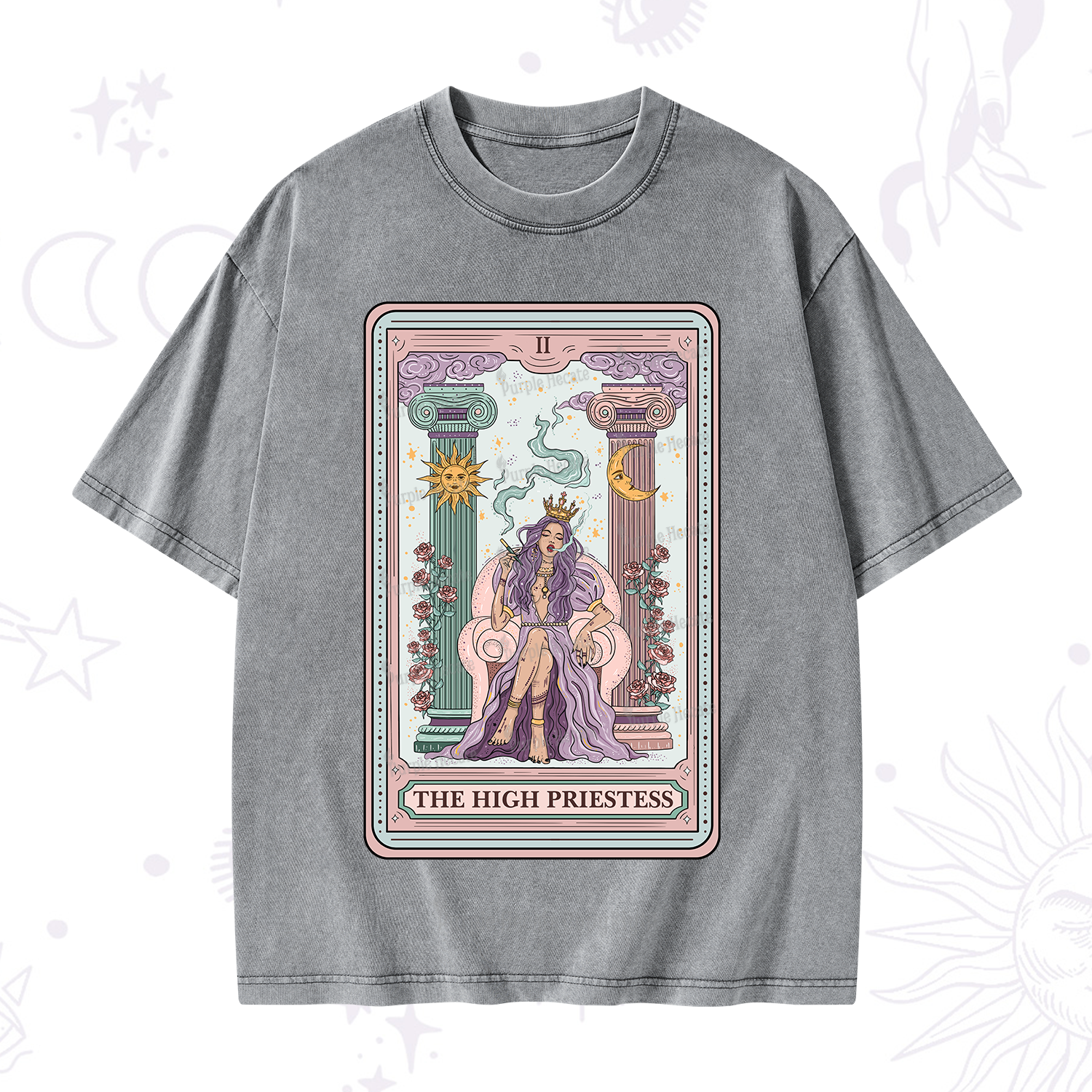 Purplehecate The High Priestess Tarot Card Washed T-Shirt
