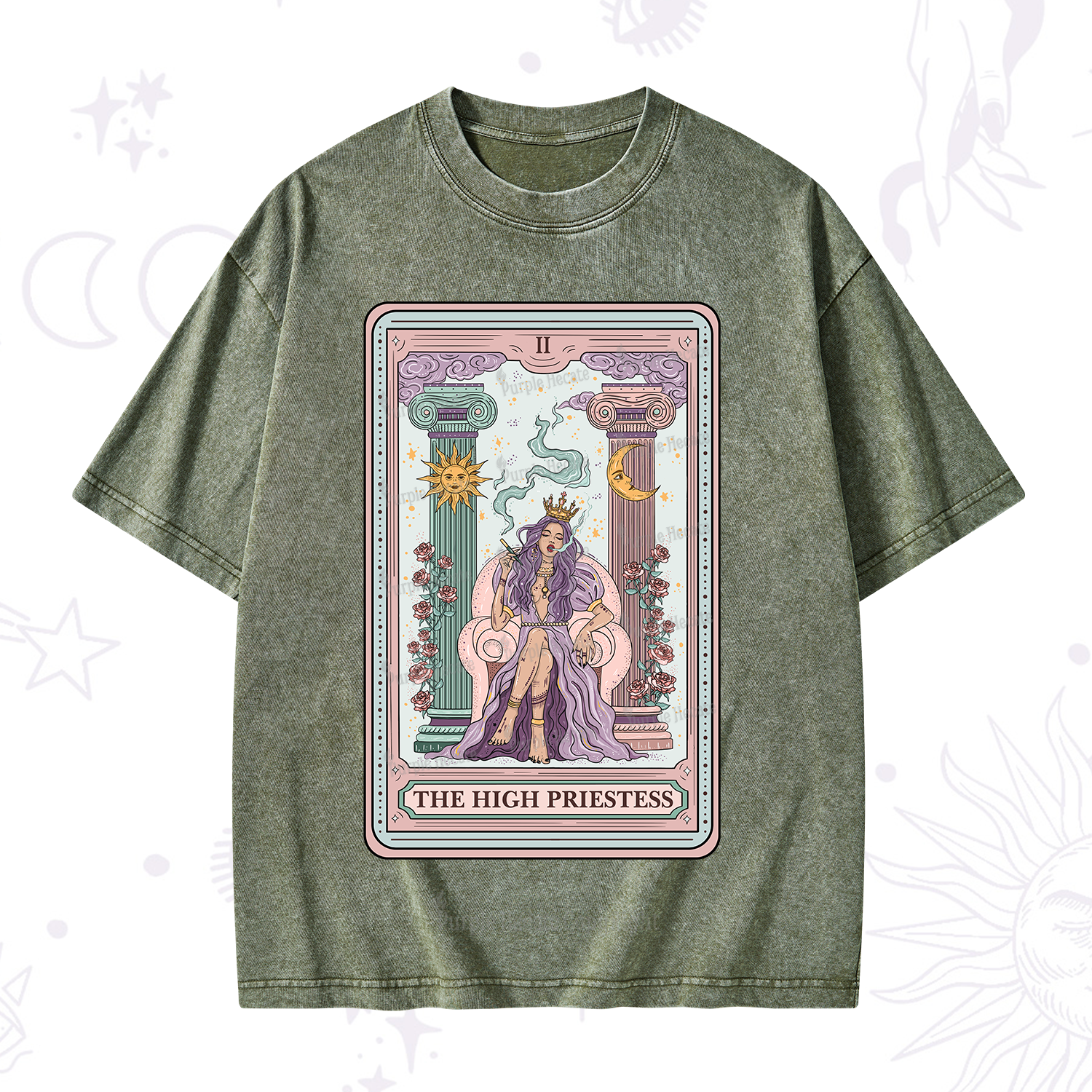 Purplehecate The High Priestess Tarot Card Washed T-Shirt