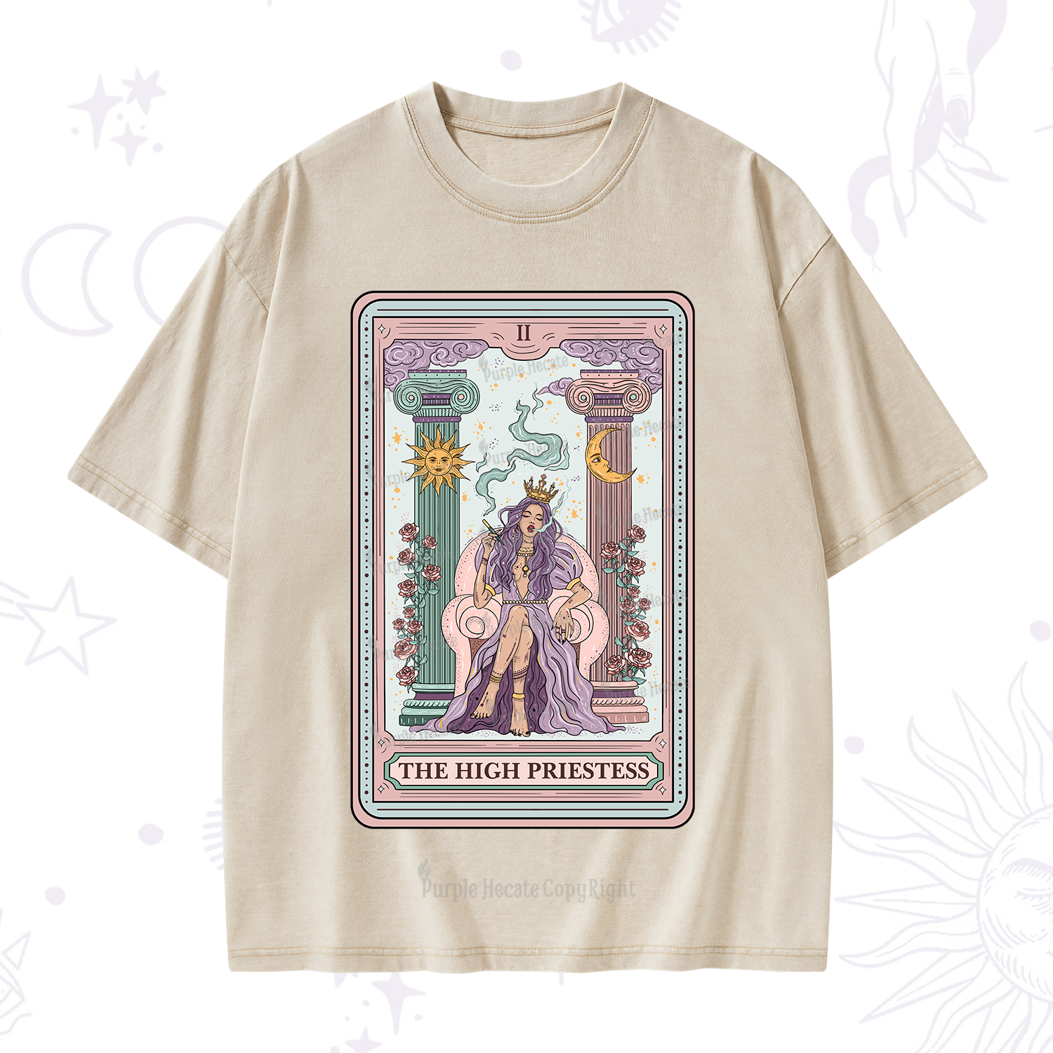 Purplehecate The High Priestess Tarot Card Washed T-Shirt
